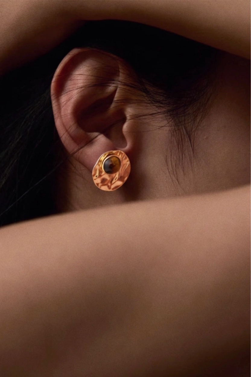 Signature | Gold Stud Jacket Earrings - Tiger’s eye