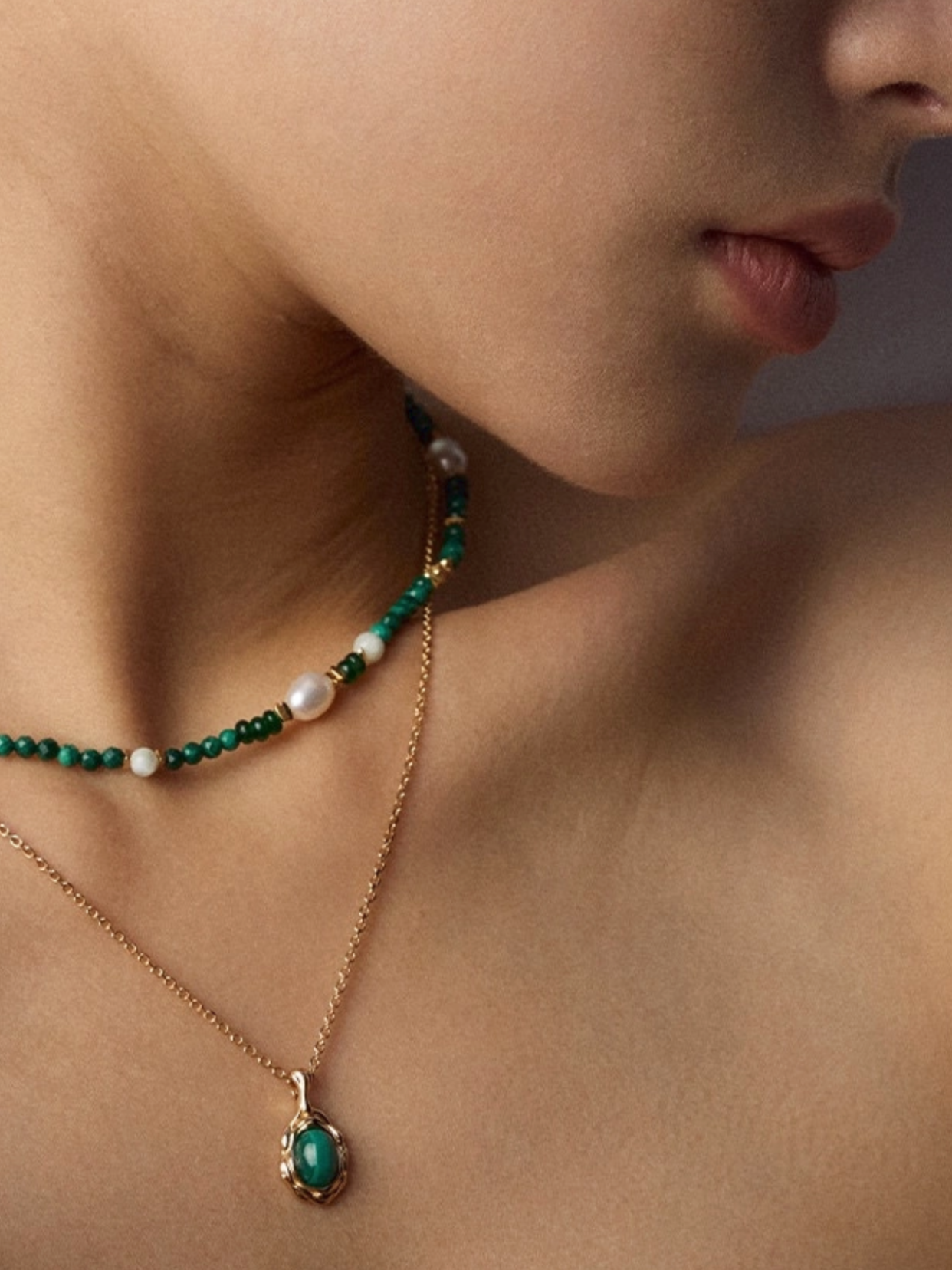 Heartseed｜Gold Pendant Malachite Necklace