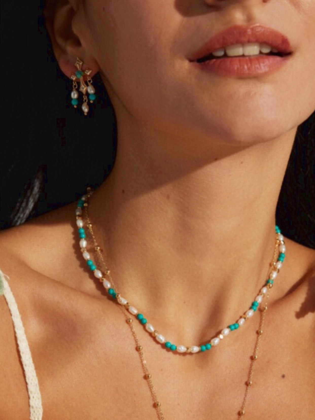 Aqua Hymn | Turquoise Necklace with Pearl and Gold
