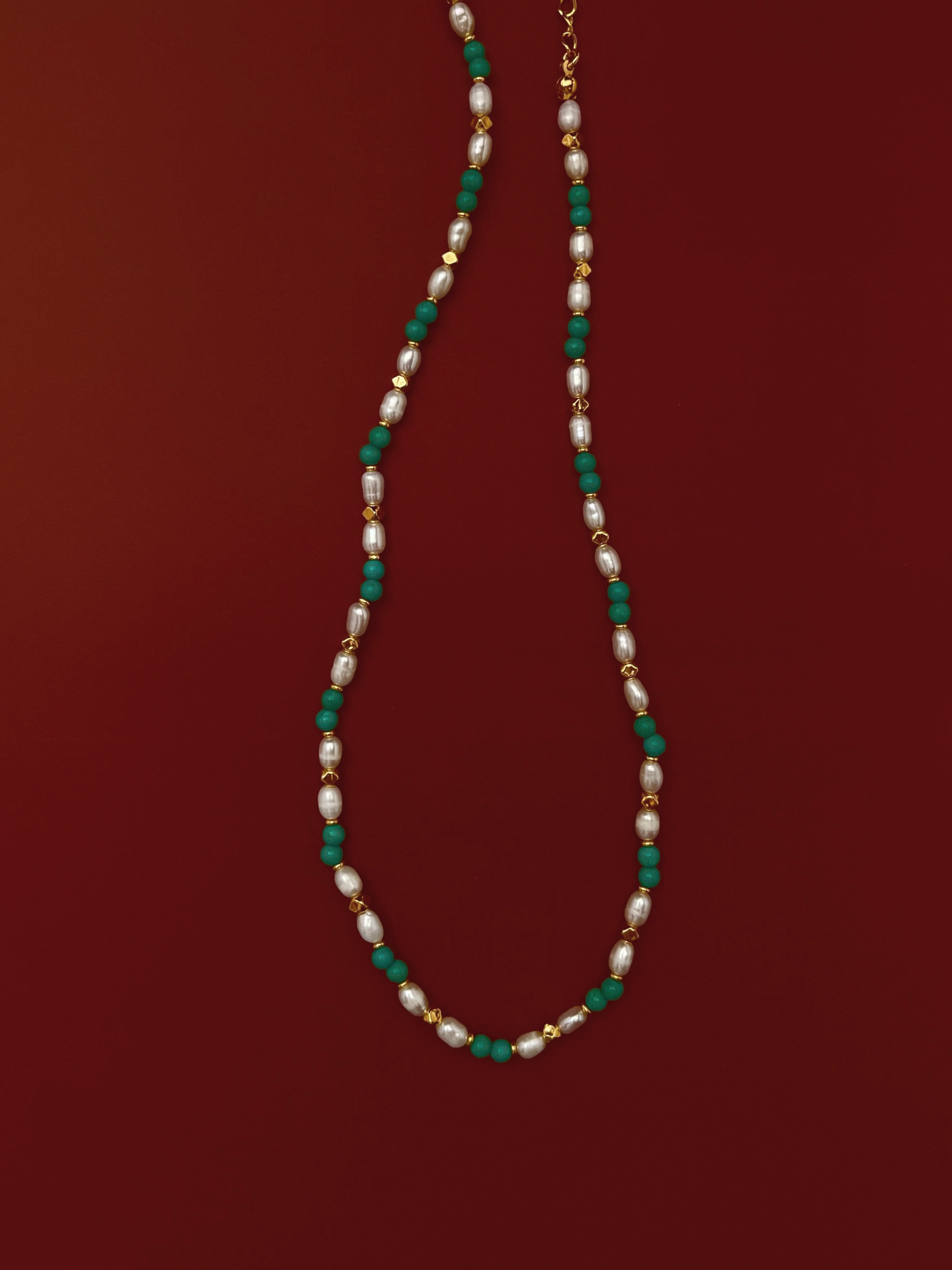 Aqua Hymn | Turquoise Necklace with Pearl and Gold
