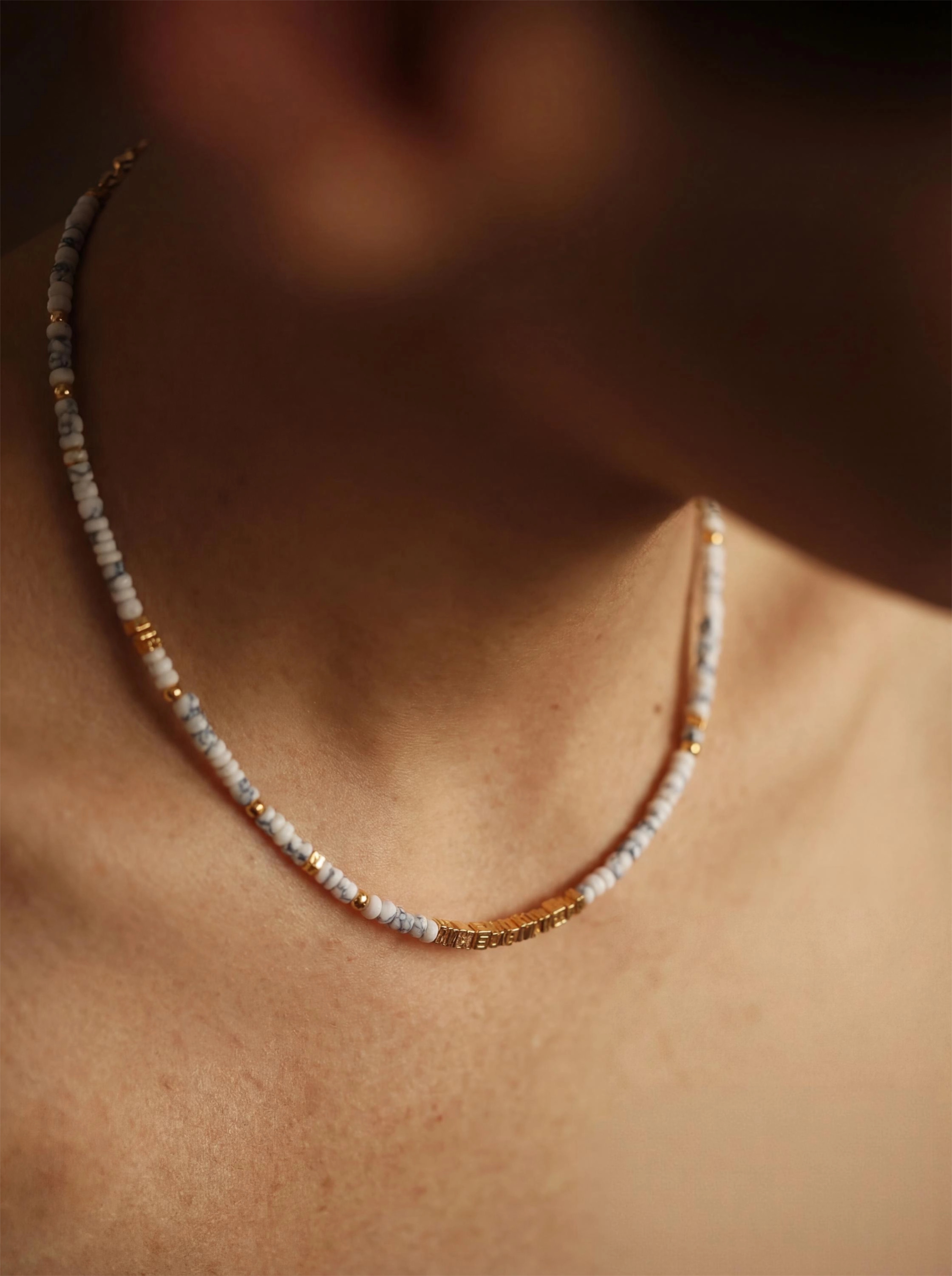 Edge Line | White turquoise gold thin necklace