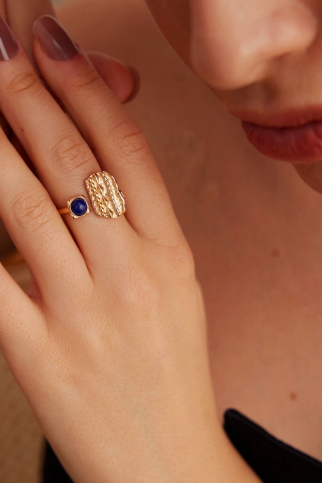 Gold Open Ring Geometric with Lazuli