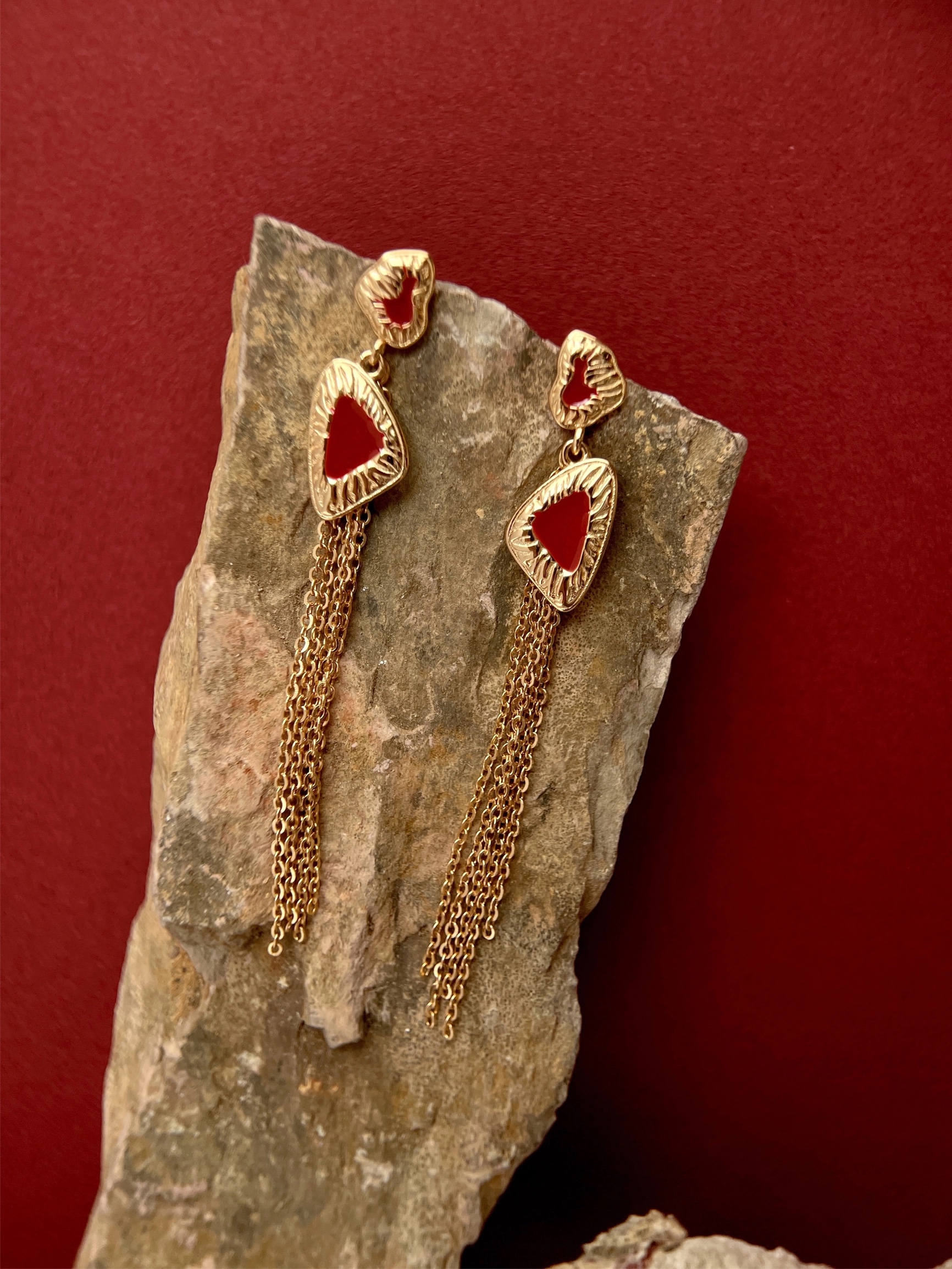 Red Tassel Long Earrings