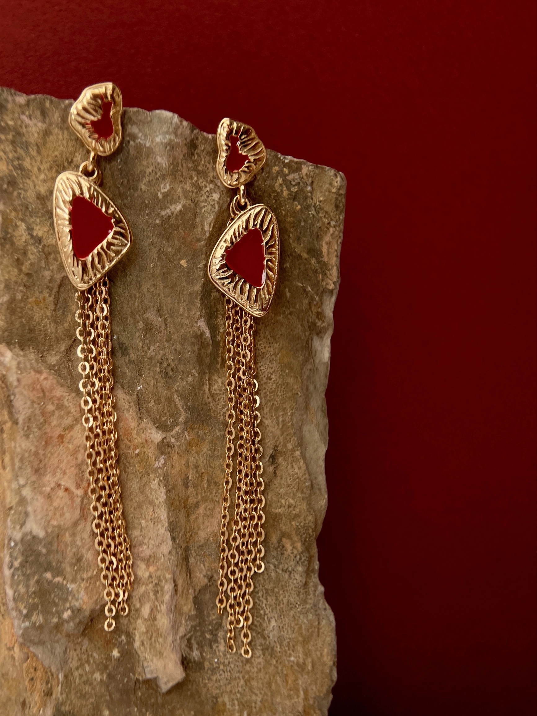 Red Tassel Long Earrings