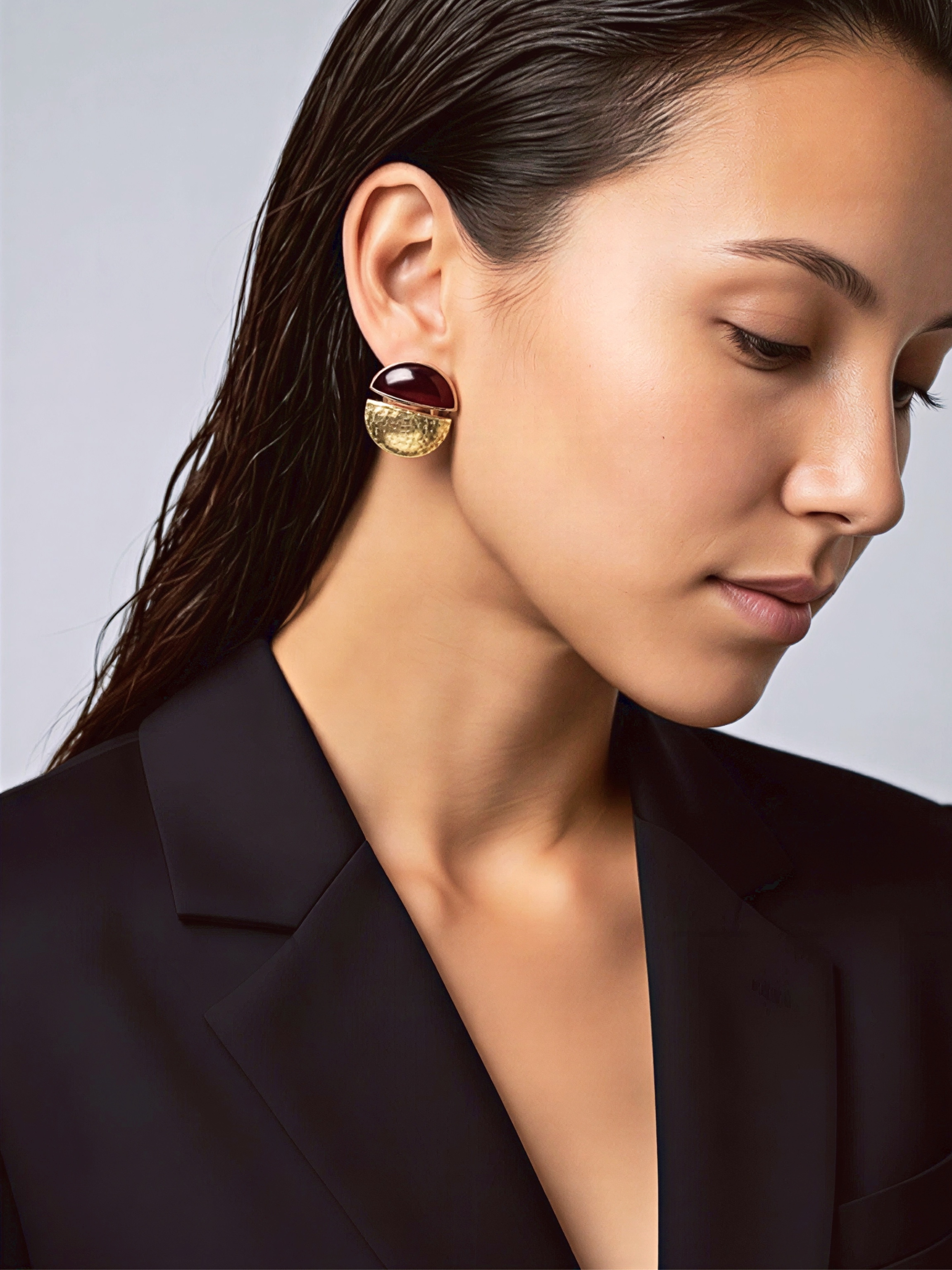 Gemstone Earrings with Hammer Texture