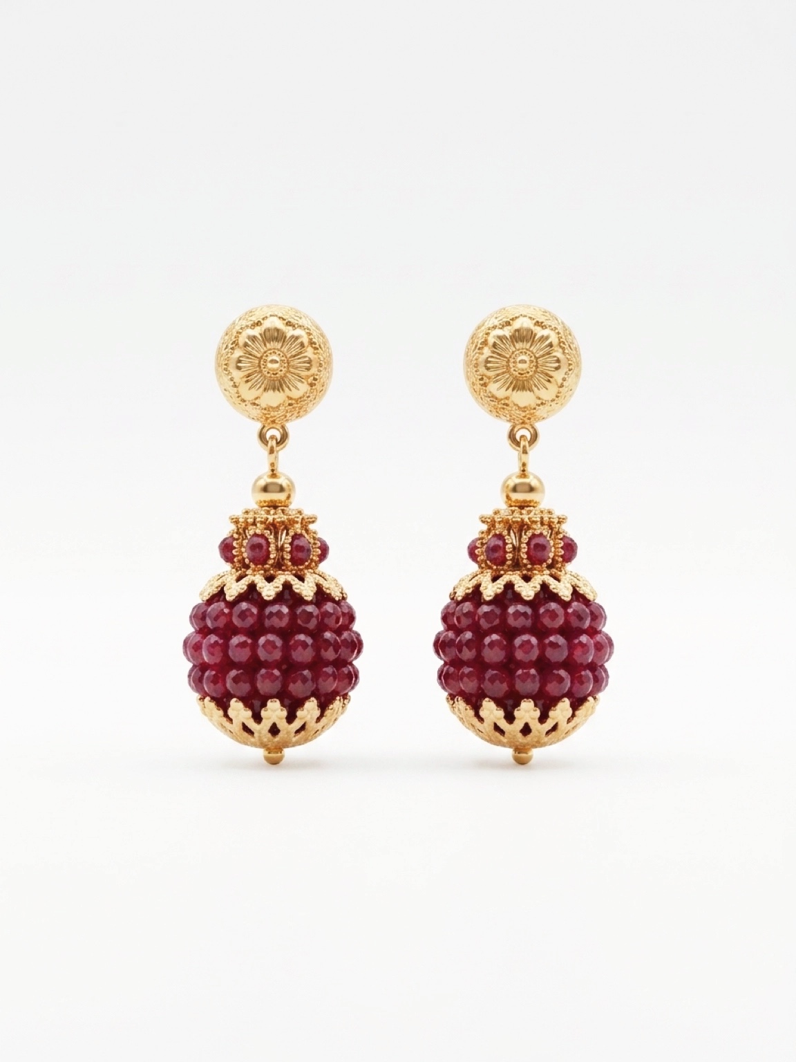 Red Garnet Vintage-style Dome Eardrops