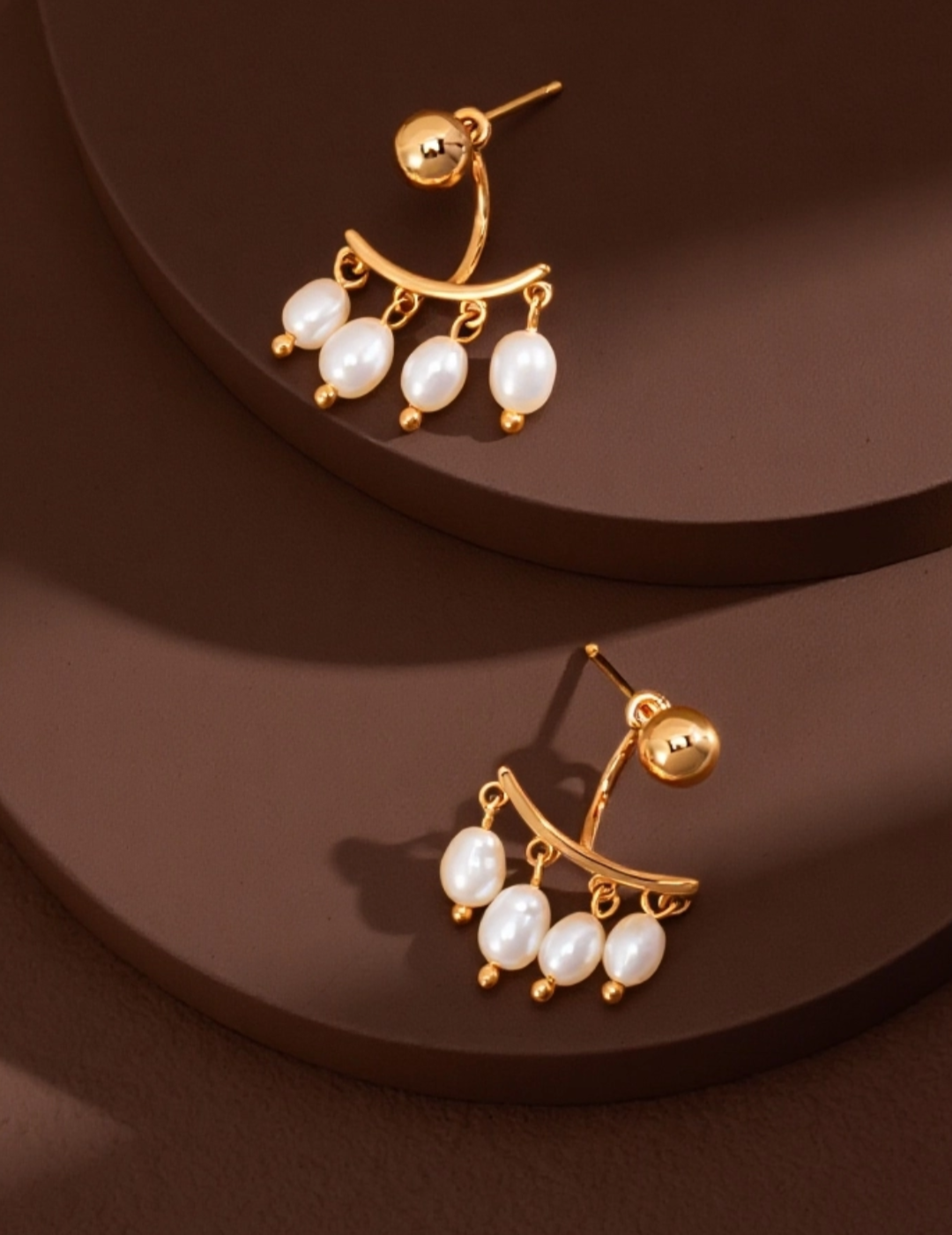 Lunar Whisper | Stud Earrings with Hanging Pearls