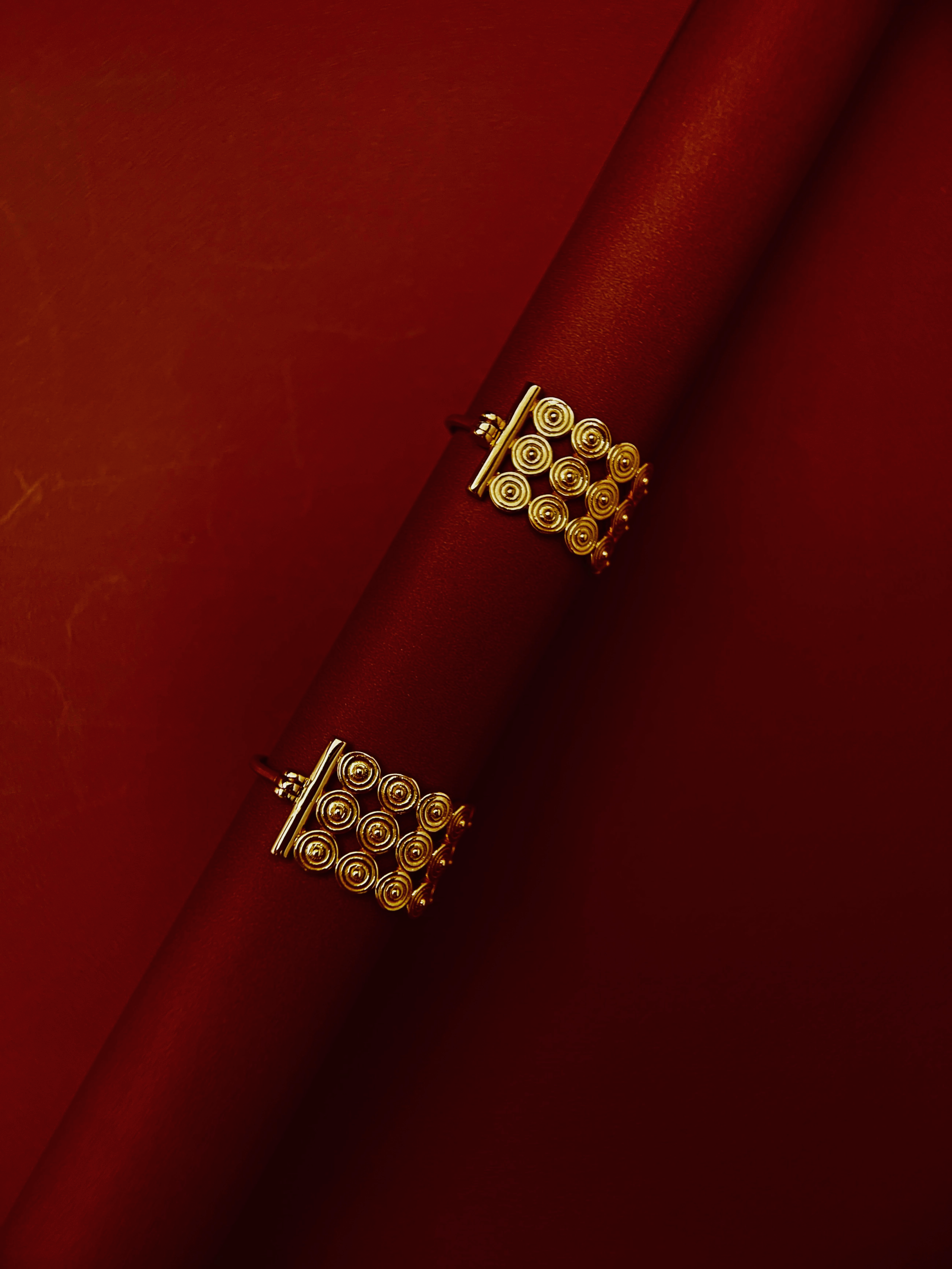 Gold Hoop Earrings with Geometric Pattern