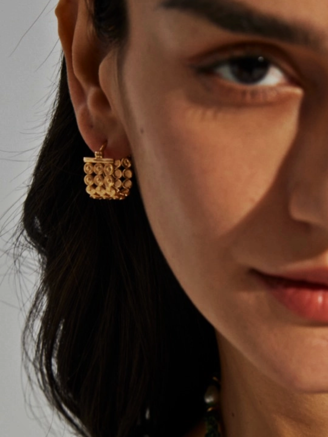 Gold Hoop Earrings with Geometric Pattern