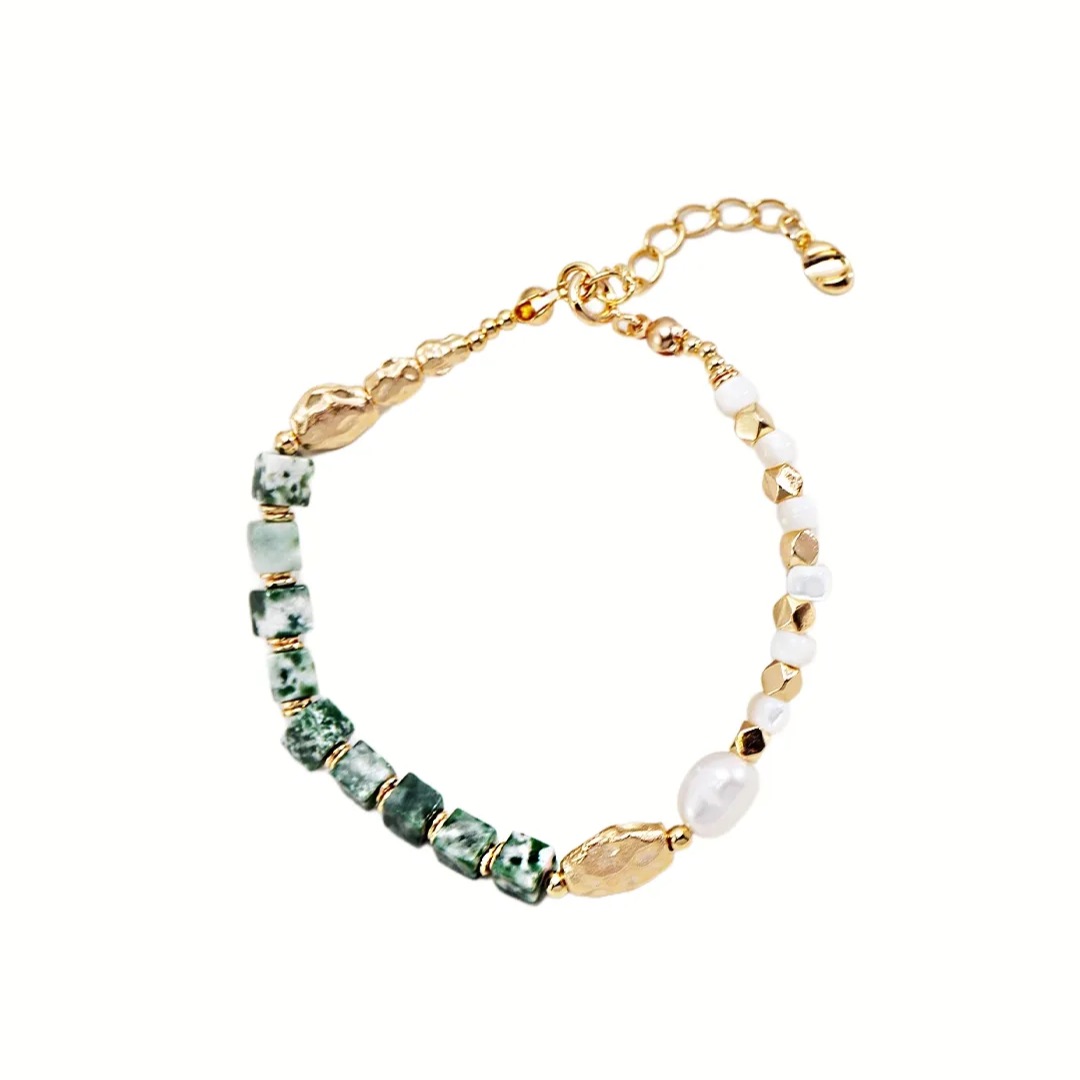 Pilgrim Trace | Gold Bracelet with Jade and Pearl