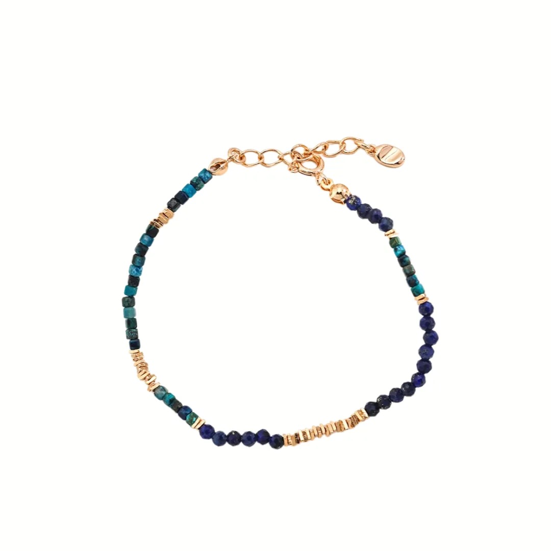 Whispering Tide | Thin Lazuli Gold Beaded Bracelet