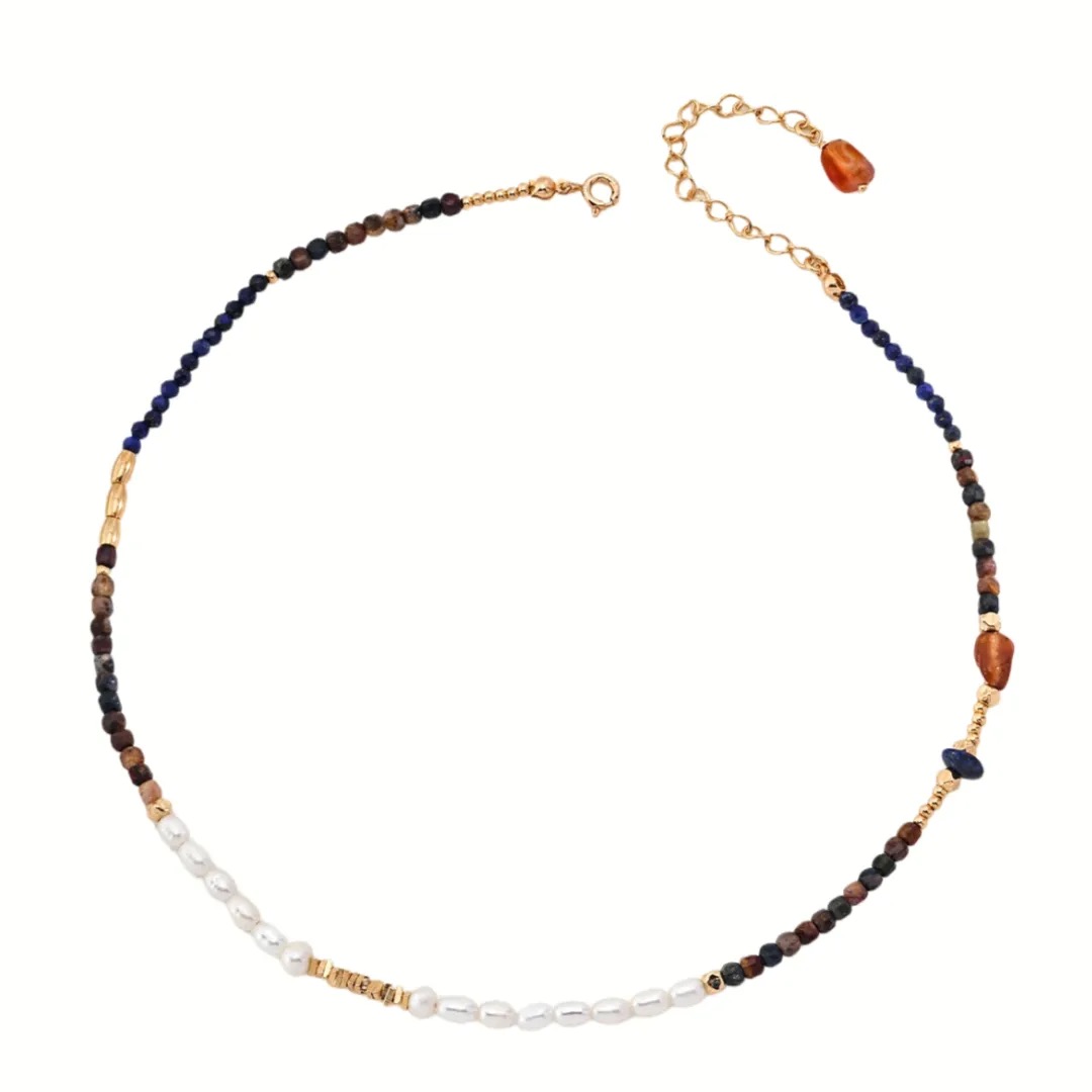 Boundless Vein| Multi Gemstone Necklace with Pearl