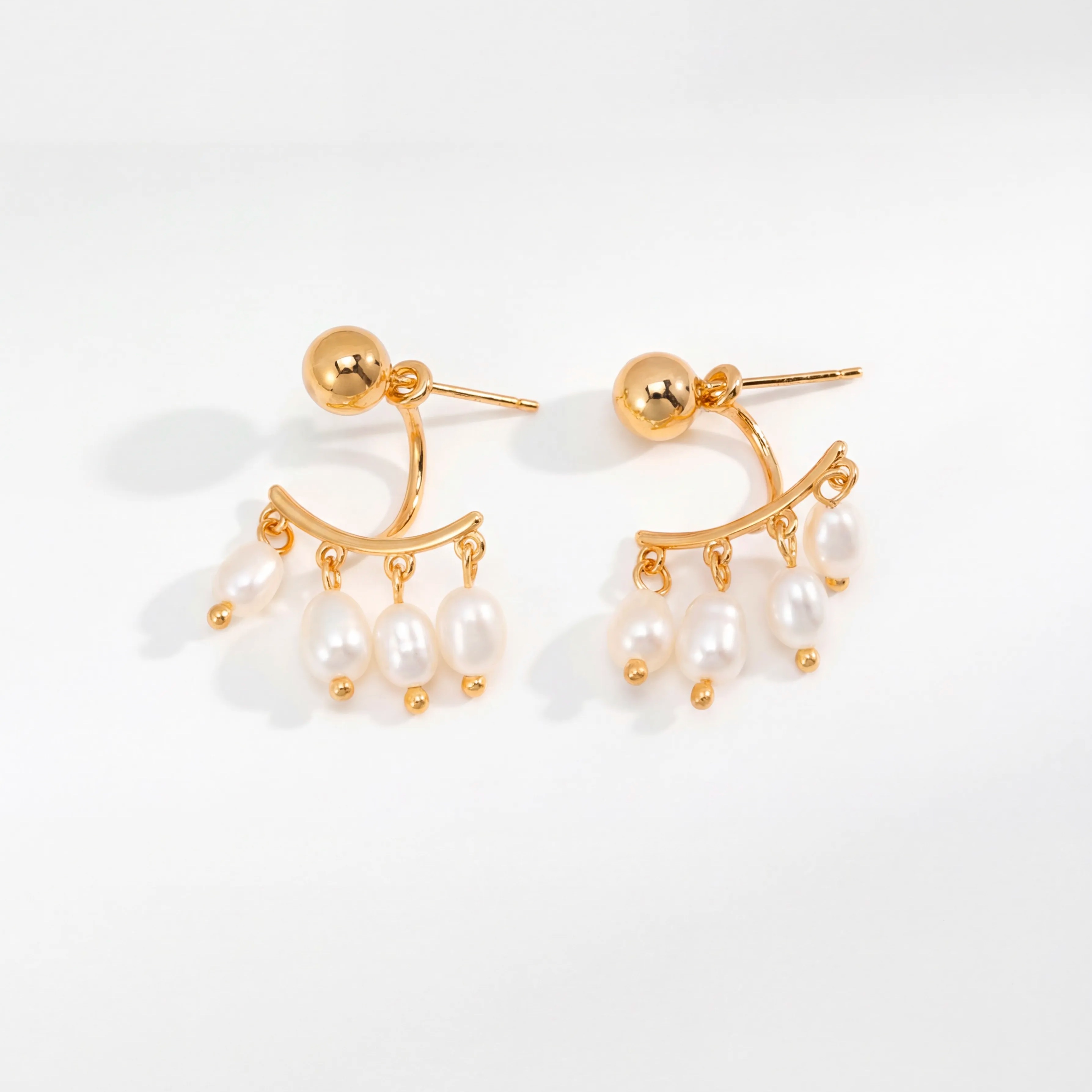 Lunar Whisper | Stud Earrings with Hanging Pearls