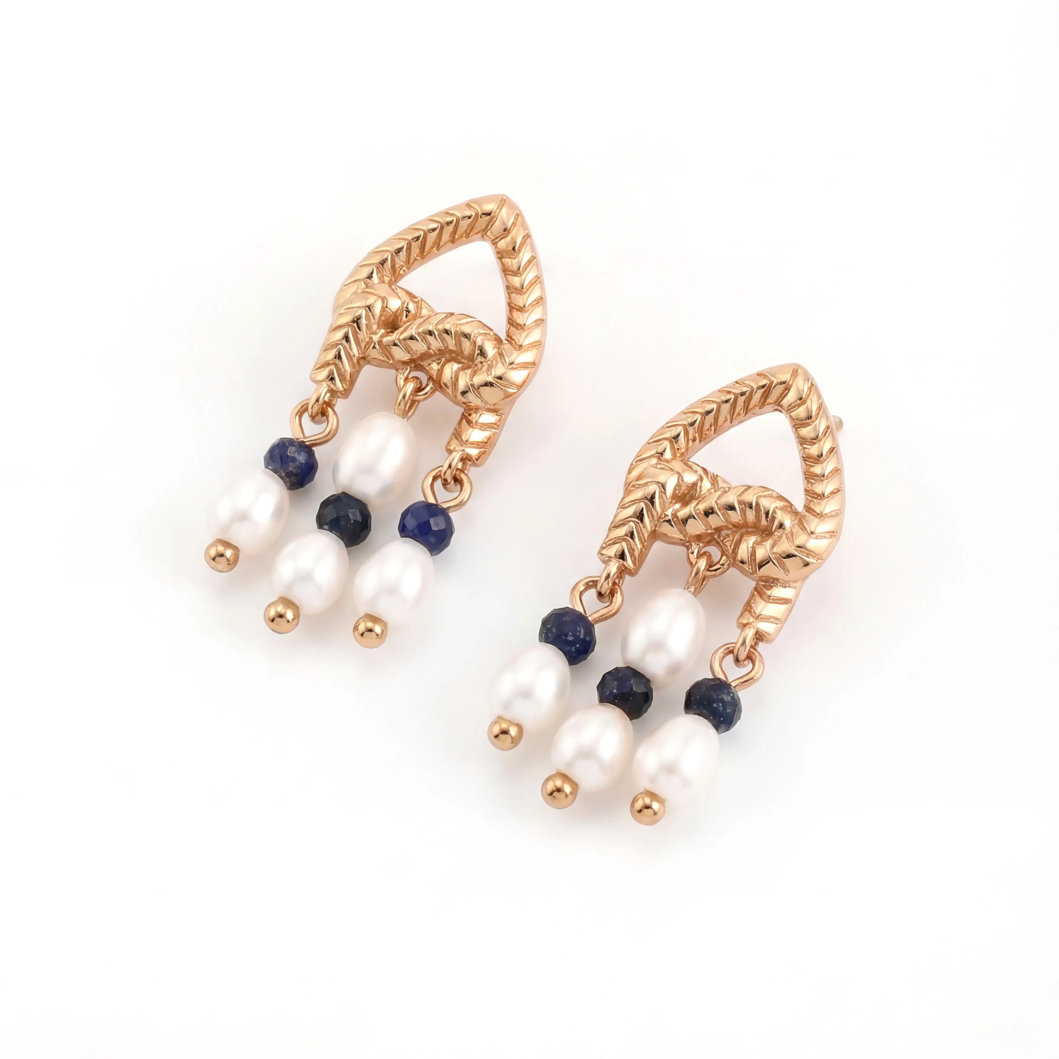 Porta Caeli | Dangle Gold Earrings with Lazuli and Pearls