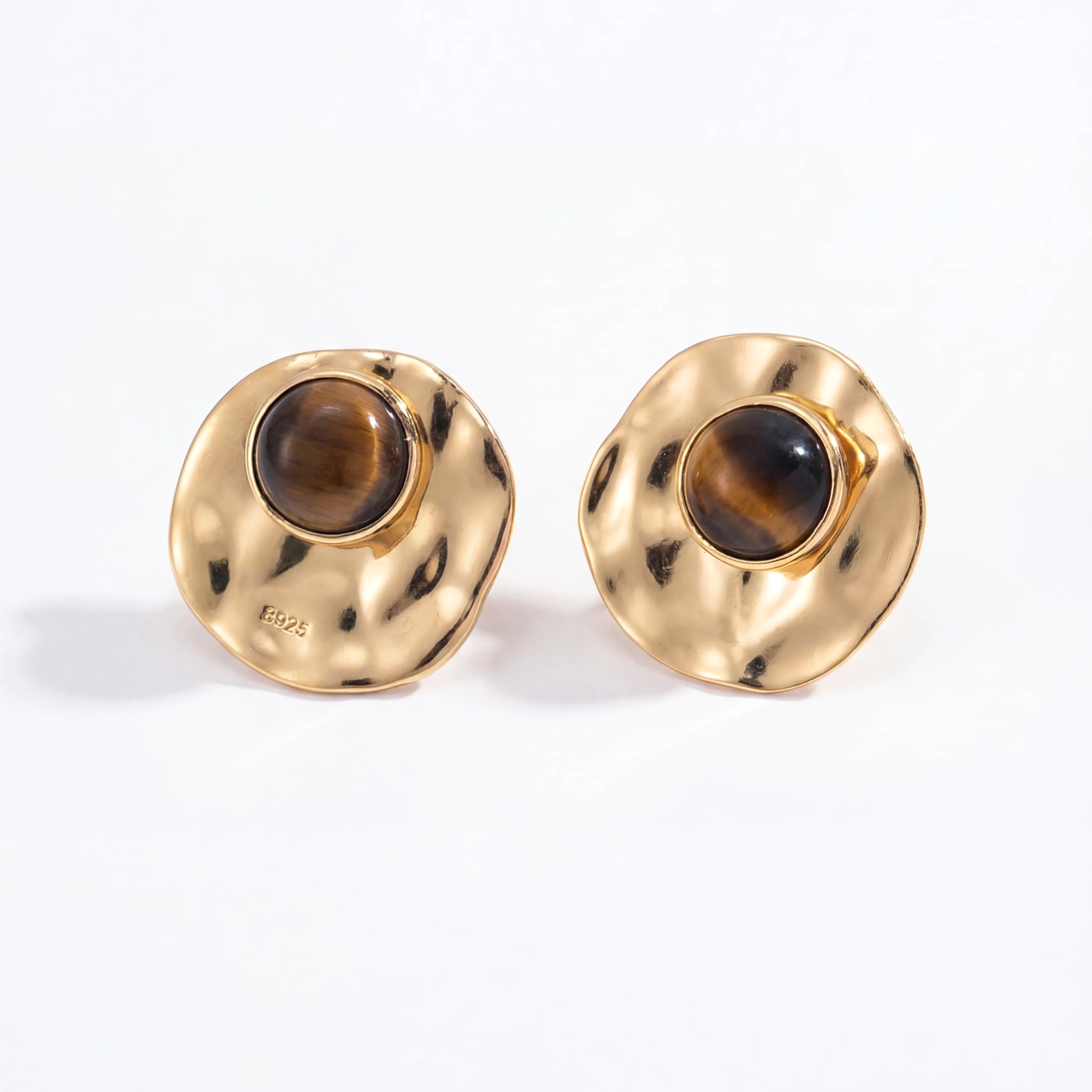 Orbis Dualis | Gold Stud Jacket Earrings - Tiger’s eye