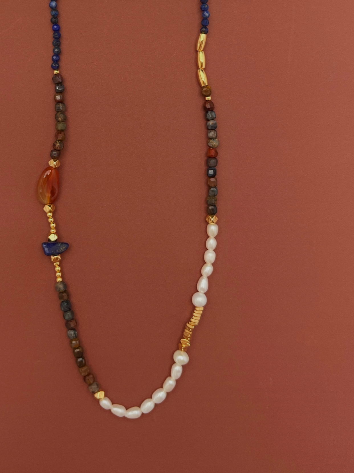 Boundless Vein| Multi Gemstone Necklace with Pearl