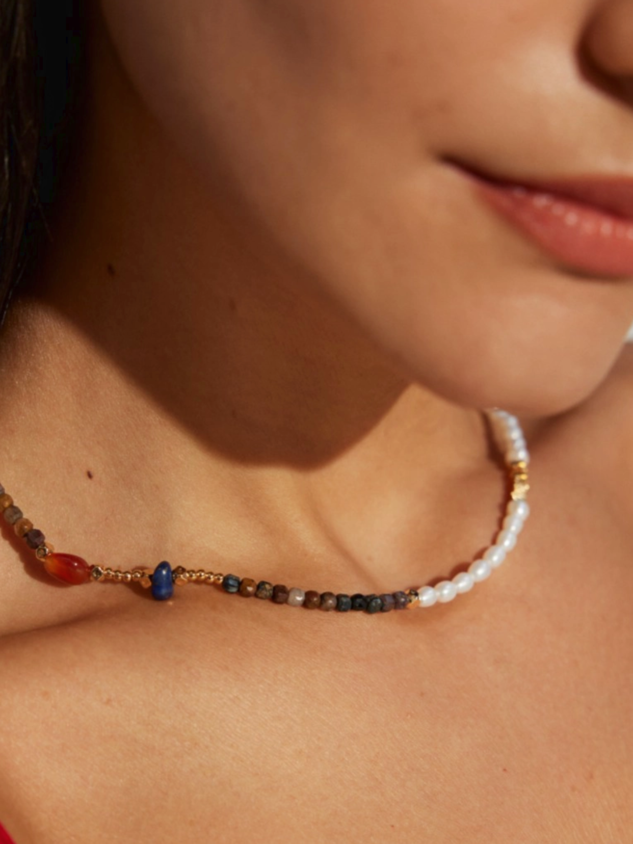 Boundless Vein| Multi Gemstone Necklace with Pearl