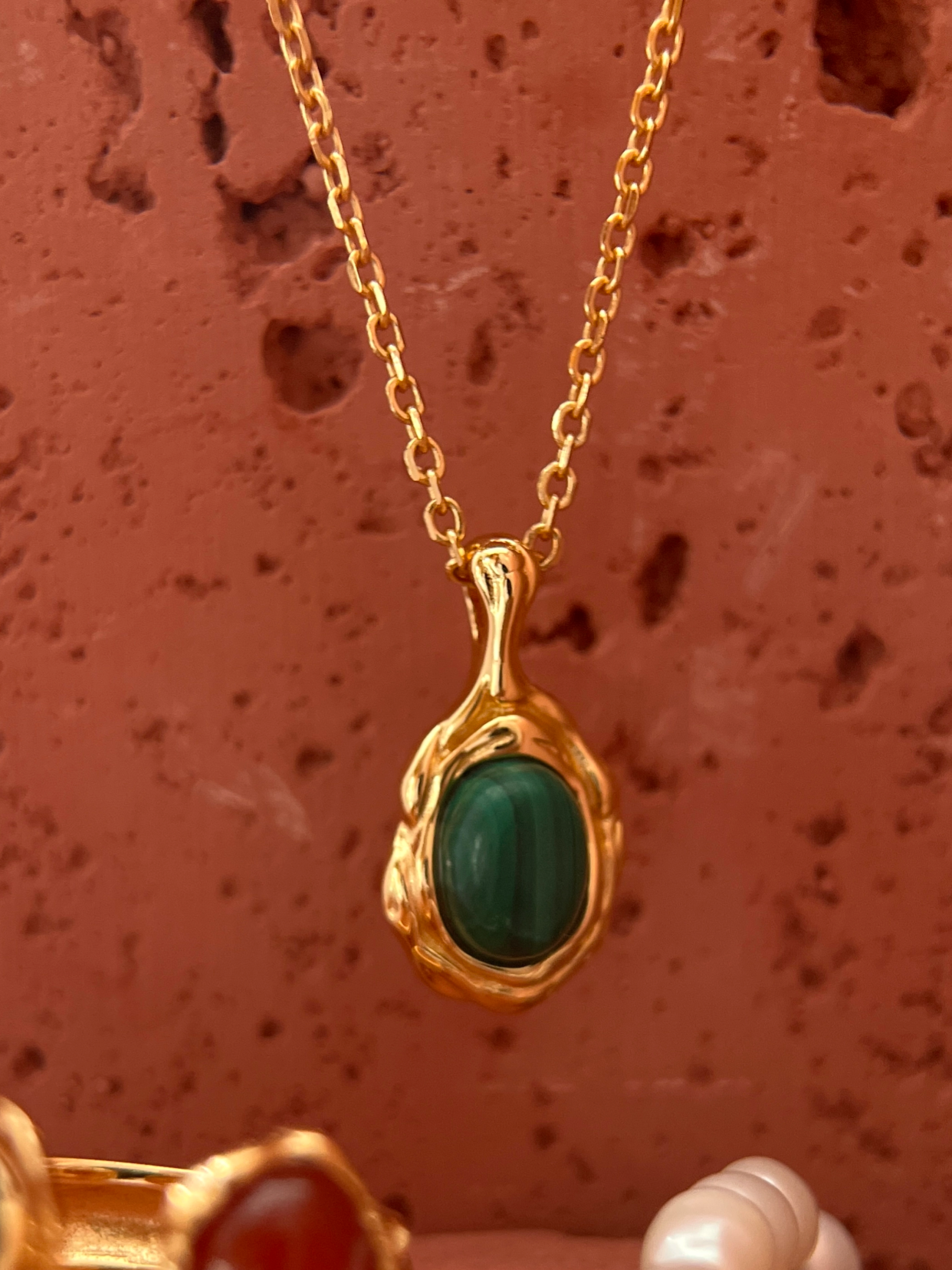 Heartseed｜Gold Pendant Malachite Necklace