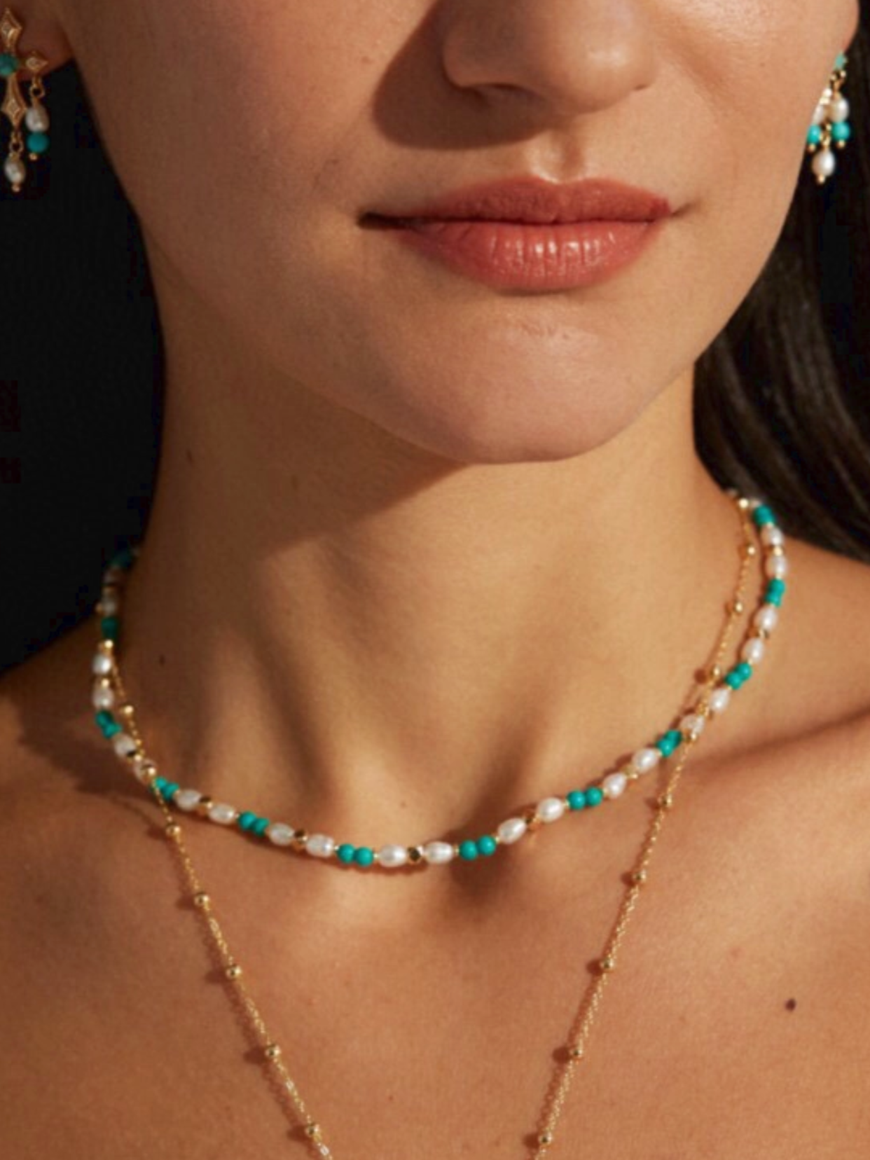 Aqua Hymn | Turquoise Necklace with Pearl and Gold