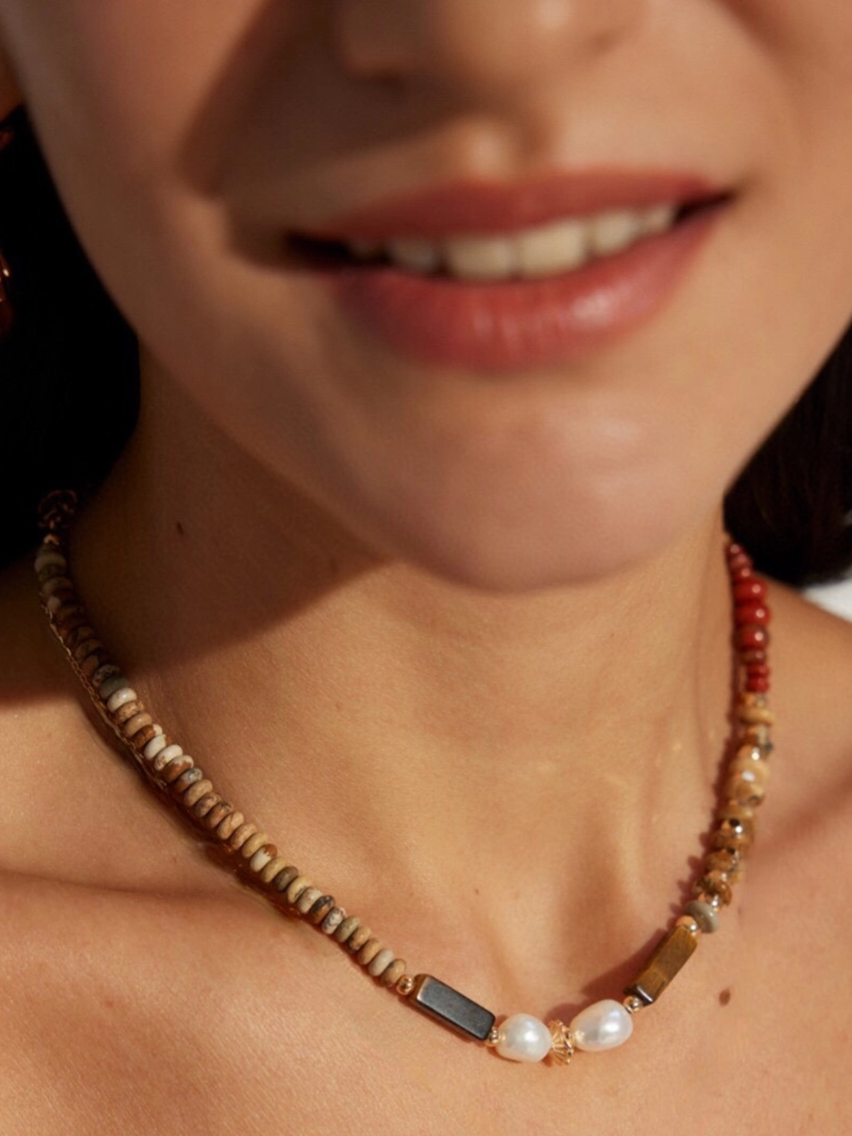 Terra Testamentum | Red Brown Multi Gemstone Pearl Beaded Necklace