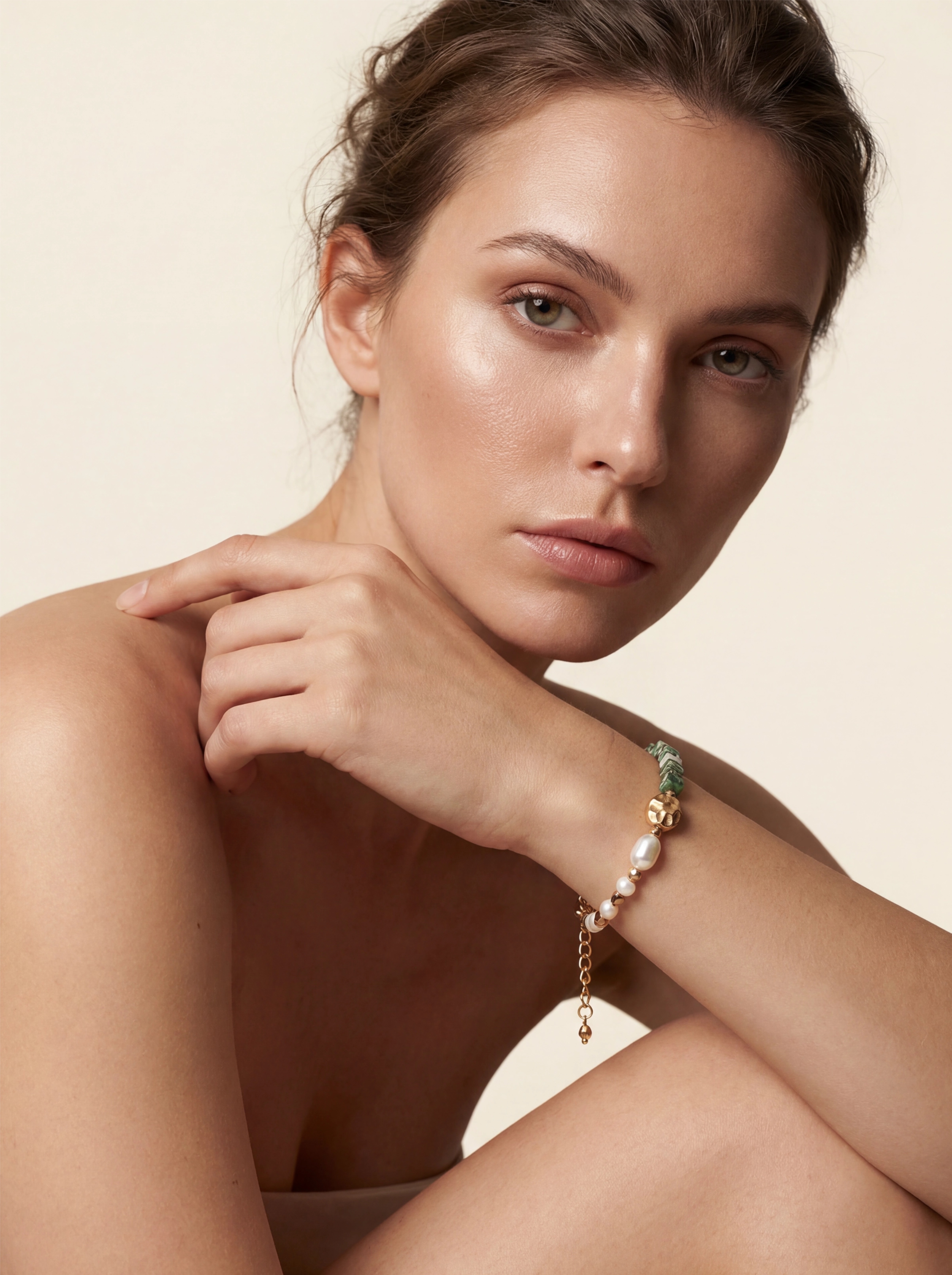 Pilgrim Trace | Gold Bracelet with Jade and Pearl