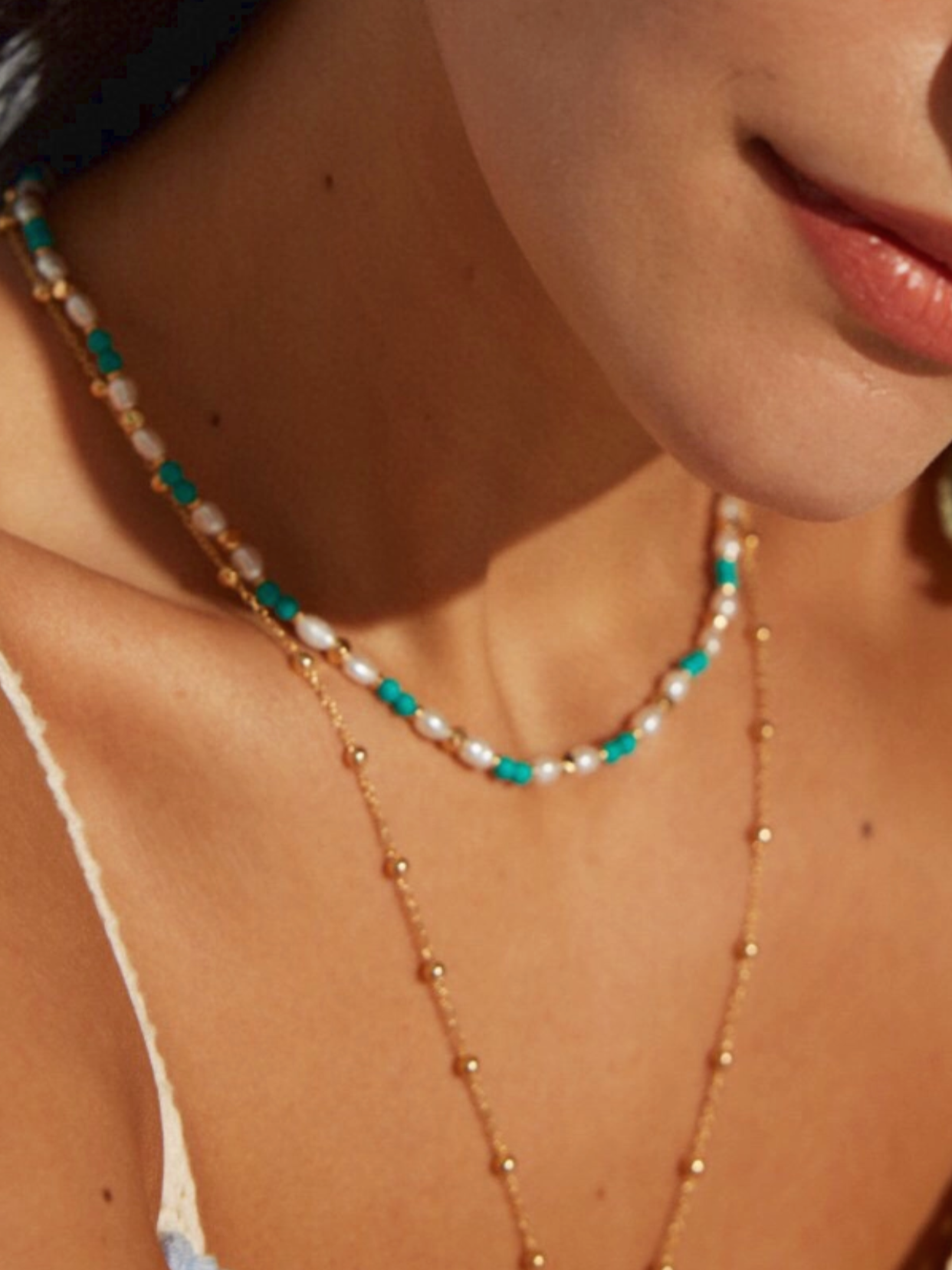 Aqua Hymn | Turquoise Necklace with Pearl and Gold