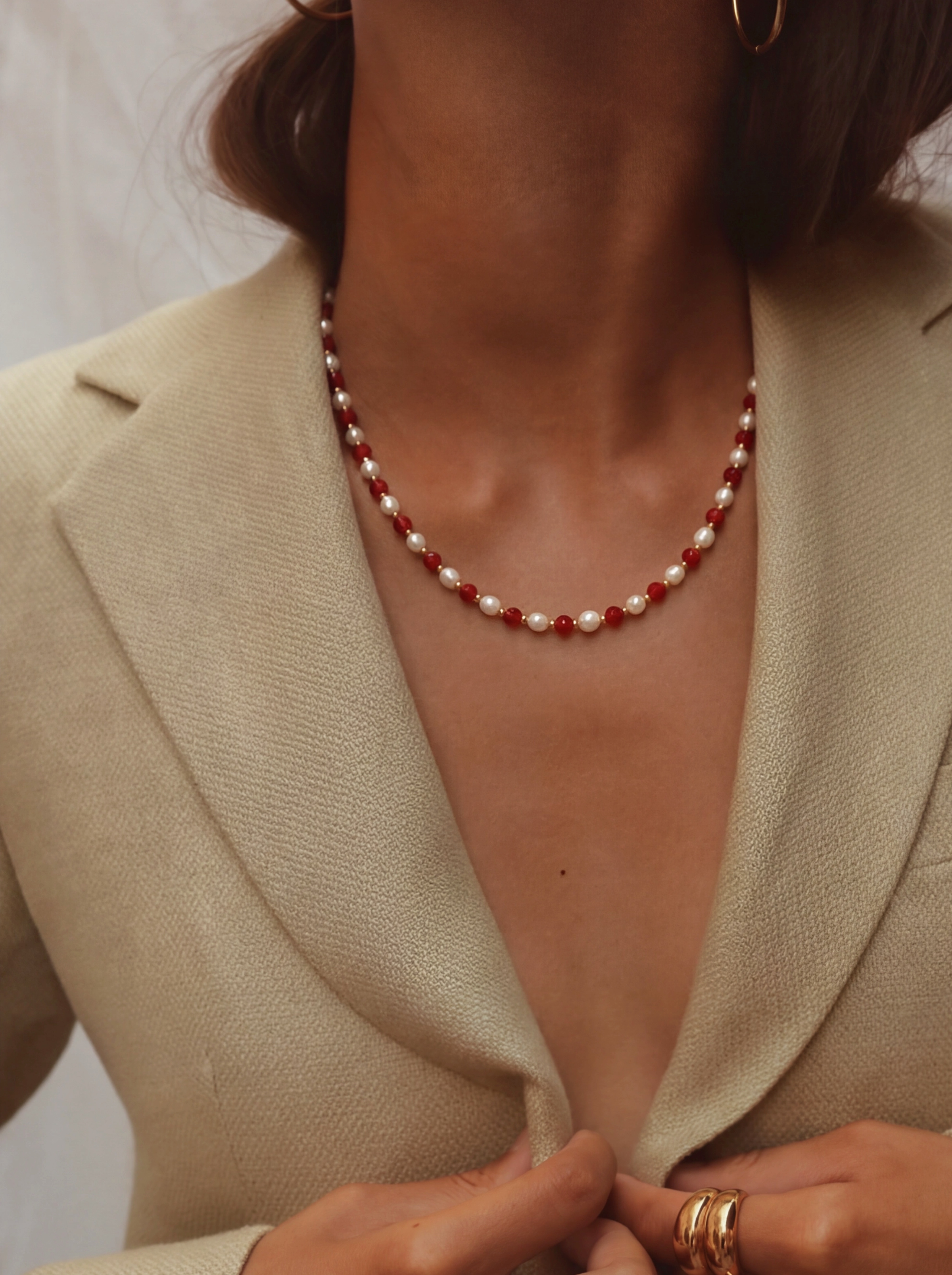 Red Gemstone Pearl Necklace