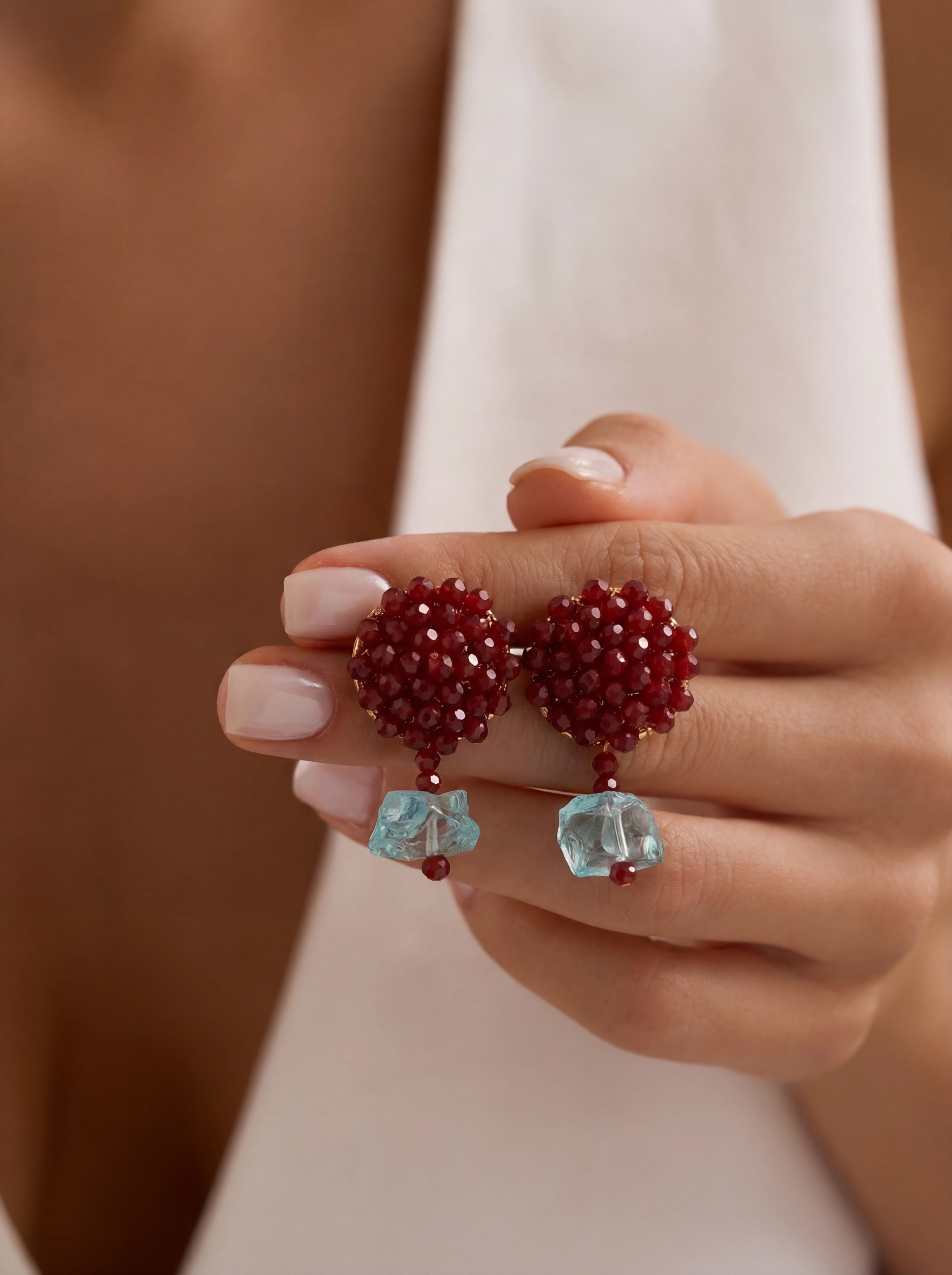 Red Millet Beads and Blue Ice Ore Earrings