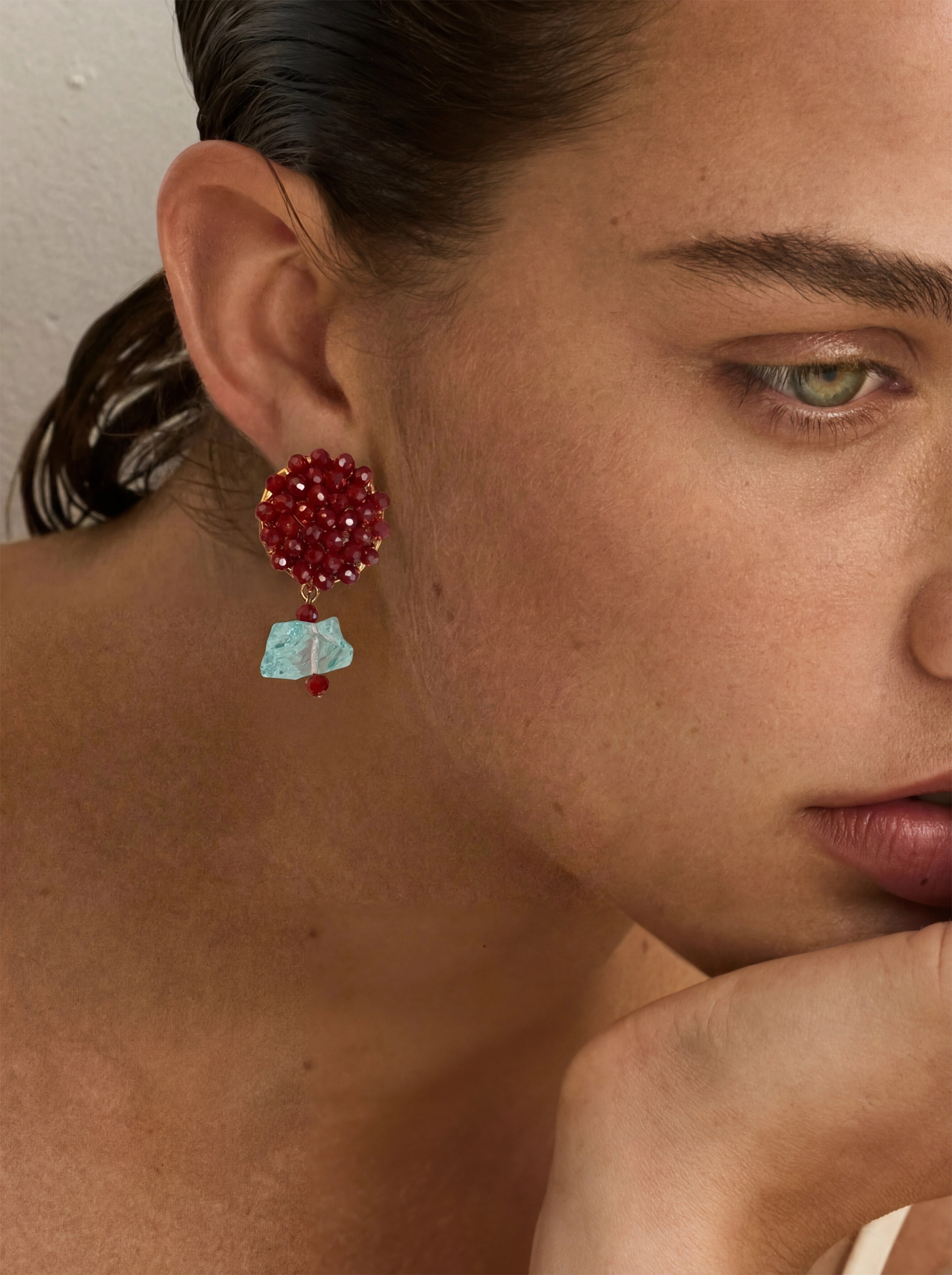 Red Millet Beads and Blue Ice Ore Earrings