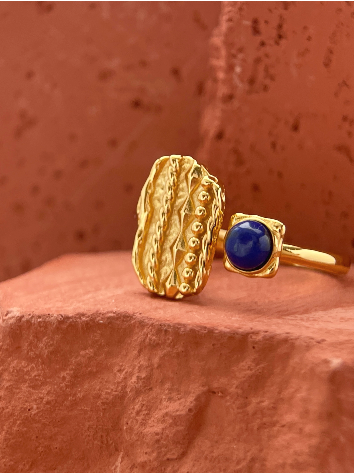 Gold Open Ring Geometric with Lazuli