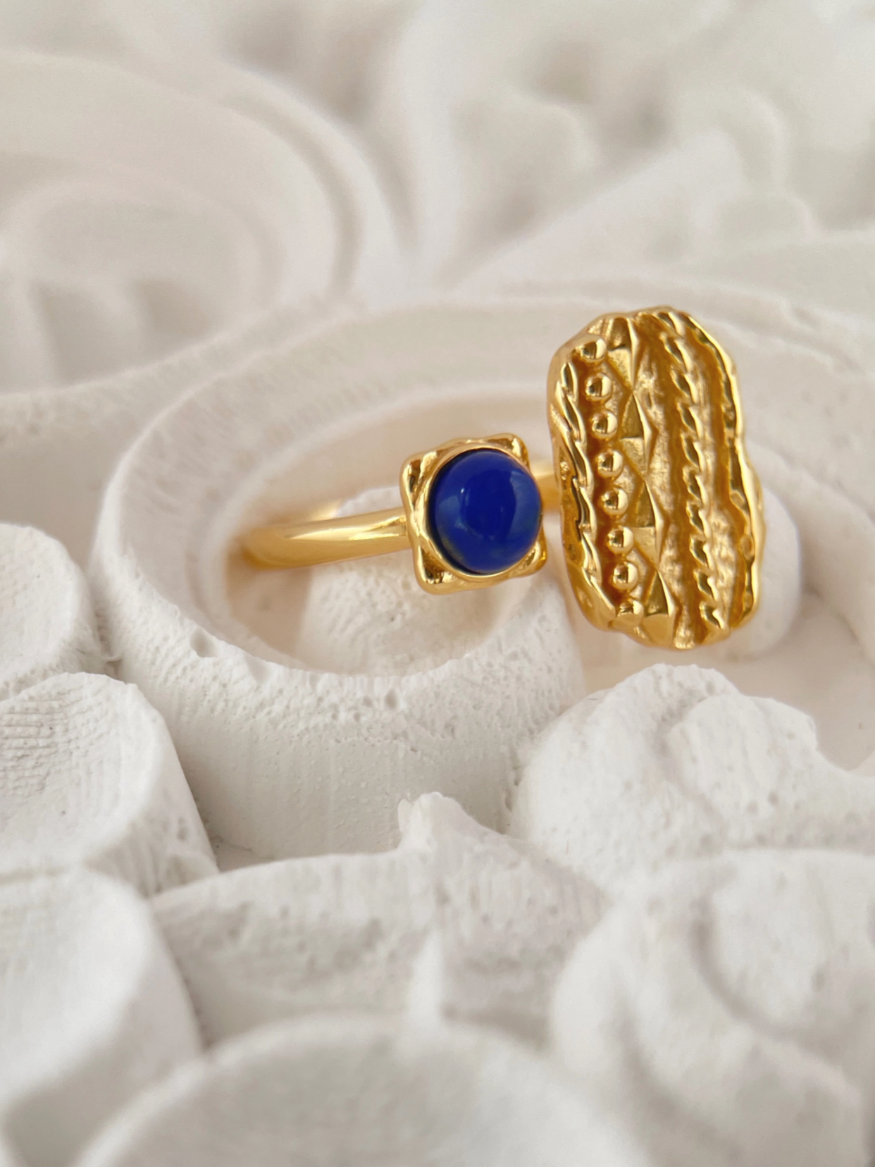 Gold Open Ring Geometric with Lazuli