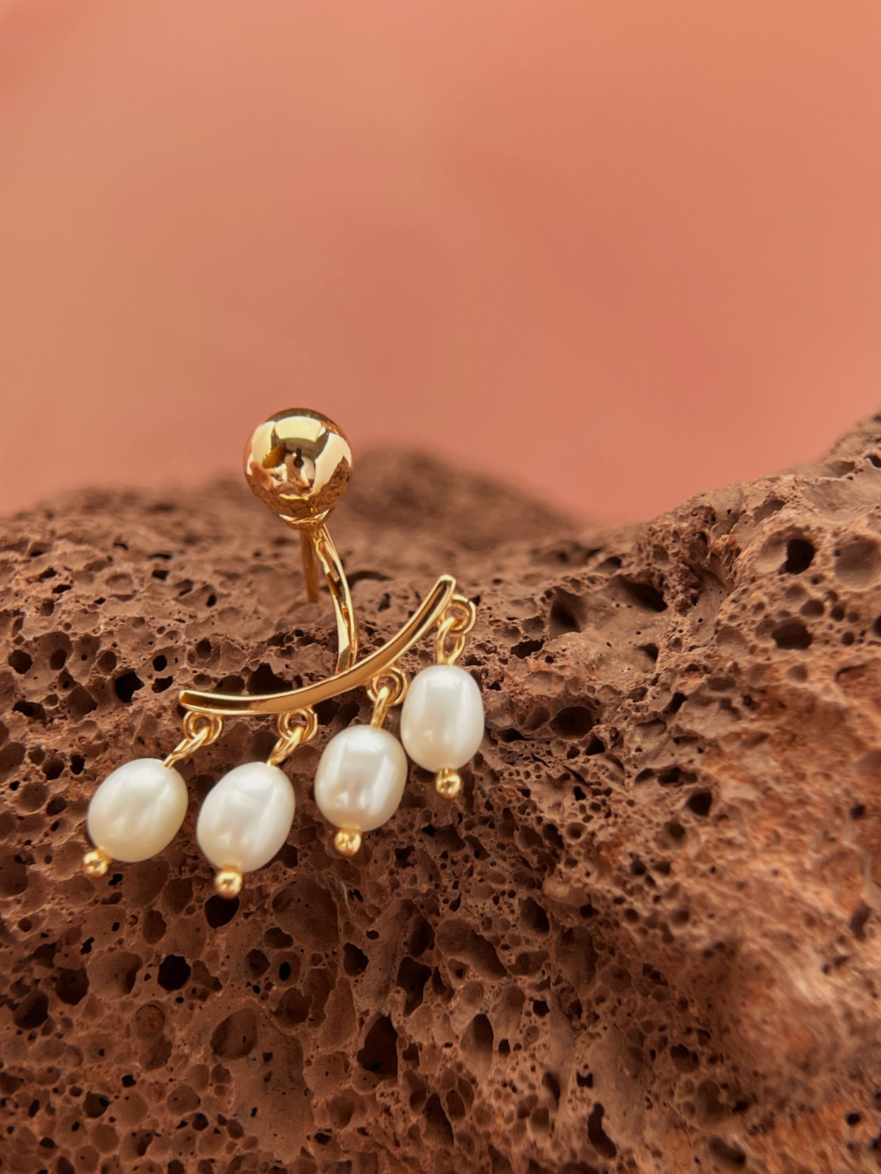 Lunar Whisper | Stud Earrings with Hanging Pearls