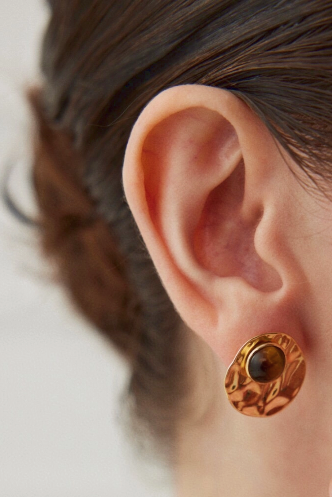 Gold Stud Jacket Earrings - Tiger’s eye