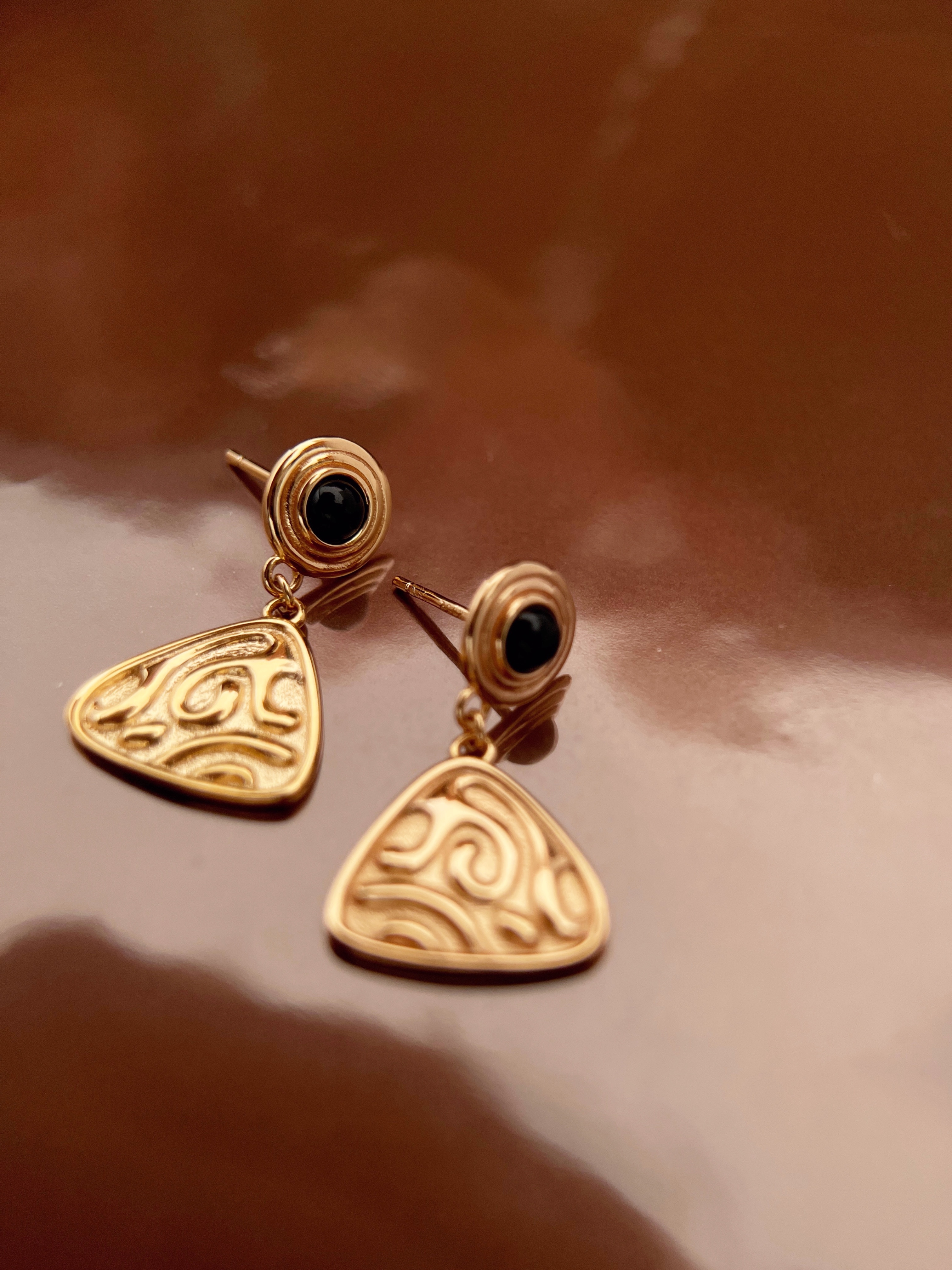 Black Agate Triangle Earrings