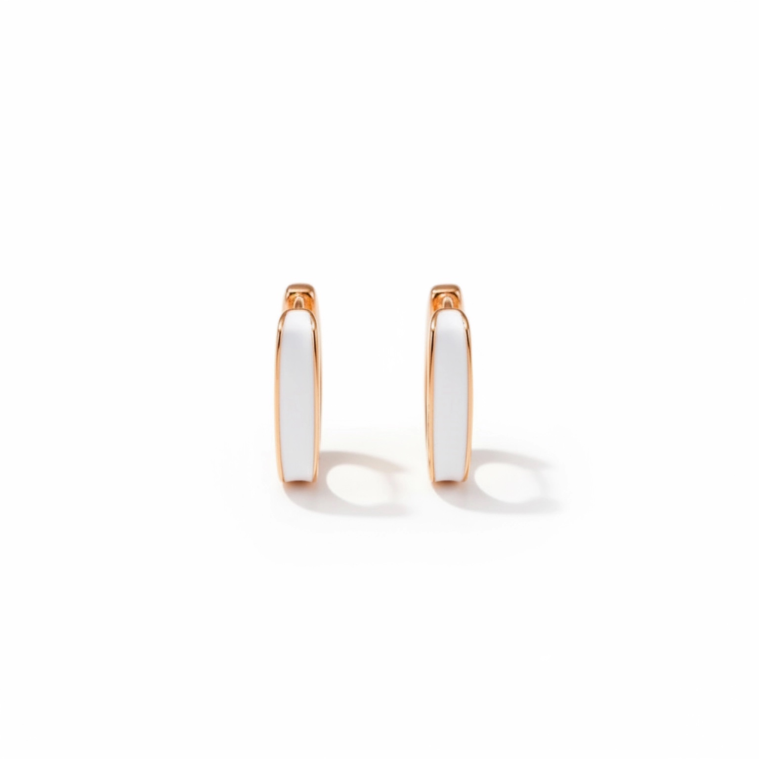 Gold Square Earrings with White Enamel