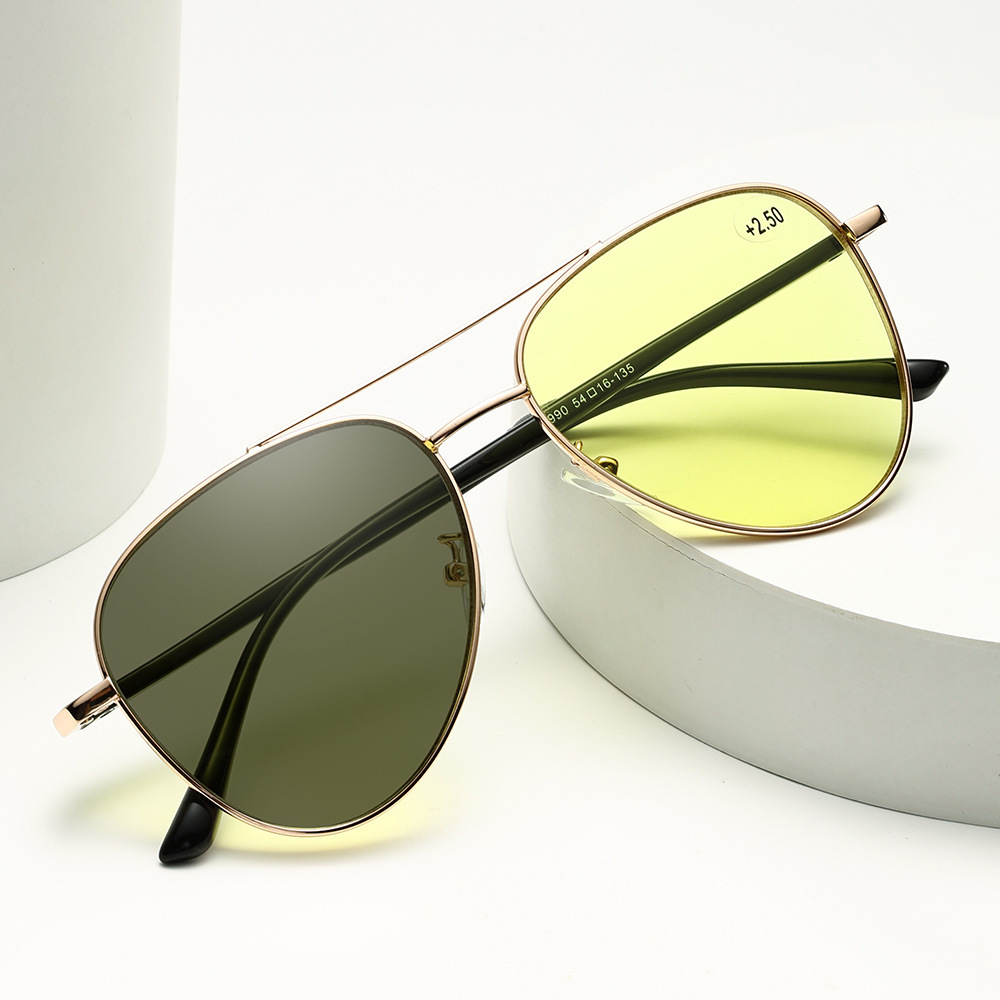 LARGE FRAME METAL NIGHT VISION COLOR CHANGING MULTI-FOCAL READING GLASSES