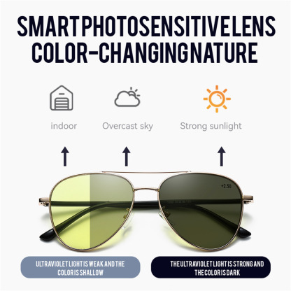 LARGE FRAME METAL NIGHT VISION COLOR CHANGING MULTI-FOCAL READING GLASSES