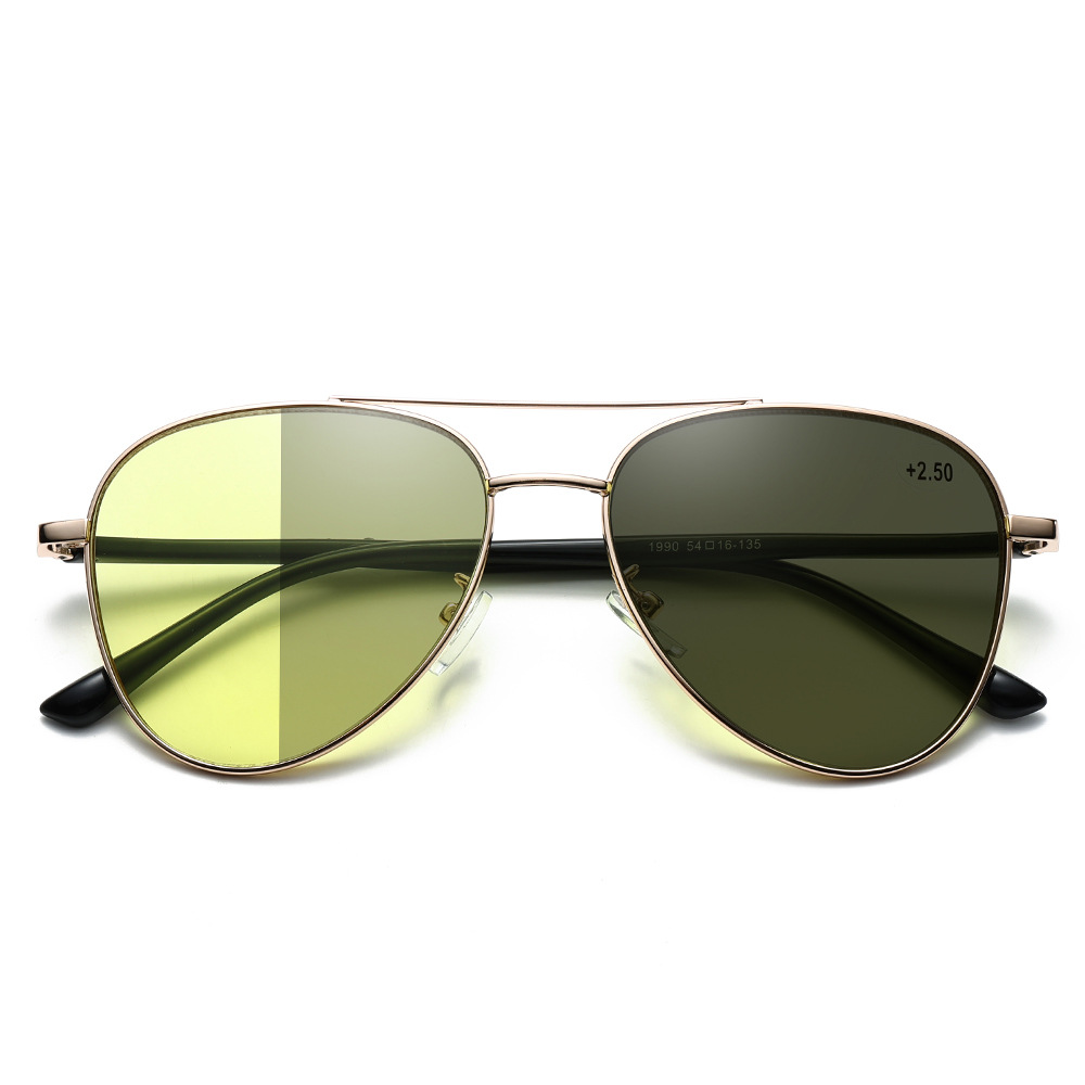 LARGE FRAME METAL NIGHT VISION COLOR CHANGING MULTI-FOCAL READING GLASSES