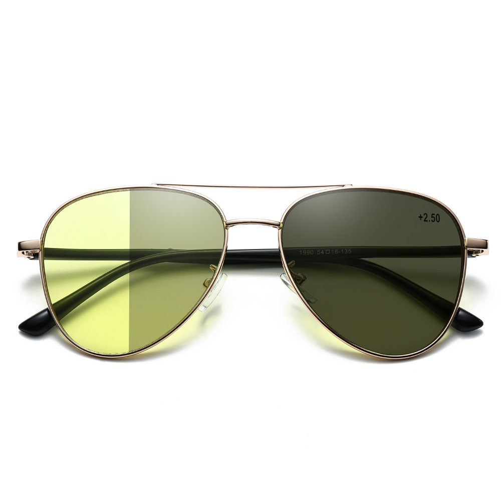 LARGE FRAME METAL NIGHT VISION COLOR CHANGING MULTI-FOCAL READING GLASSES