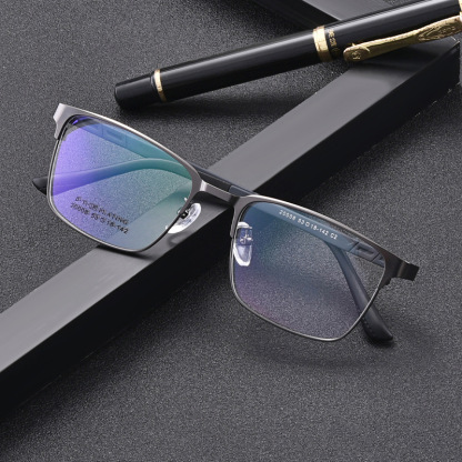 ELASTIC BUSINESS STEEL LEATHER ANTI-BLUE LIGHT READING GLASSES