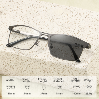 FASHIONABLE METAL FULL FRAME BIFOCAL COLOR CHANGING READING GLASSES