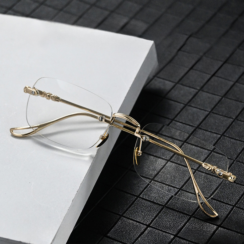 RETRO CARVED EDGE FRAMELESS BLUE LIGHT BLOCKING READING GLASSES