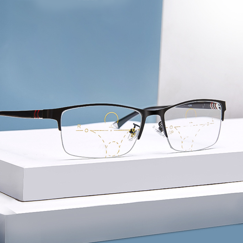 FASHION BUSINESS HALF FRAME ALUMINUM MULTI-FOCAL READING GLASSES