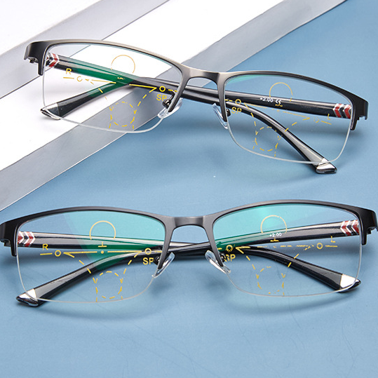 FASHION BUSINESS HALF FRAME ALUMINUM MULTI-FOCAL READING GLASSES