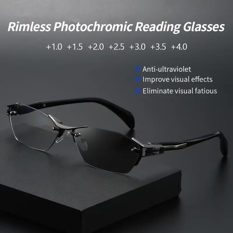RETRO FRAMELESS METAL COLOR CHANGING READING GLASSES
