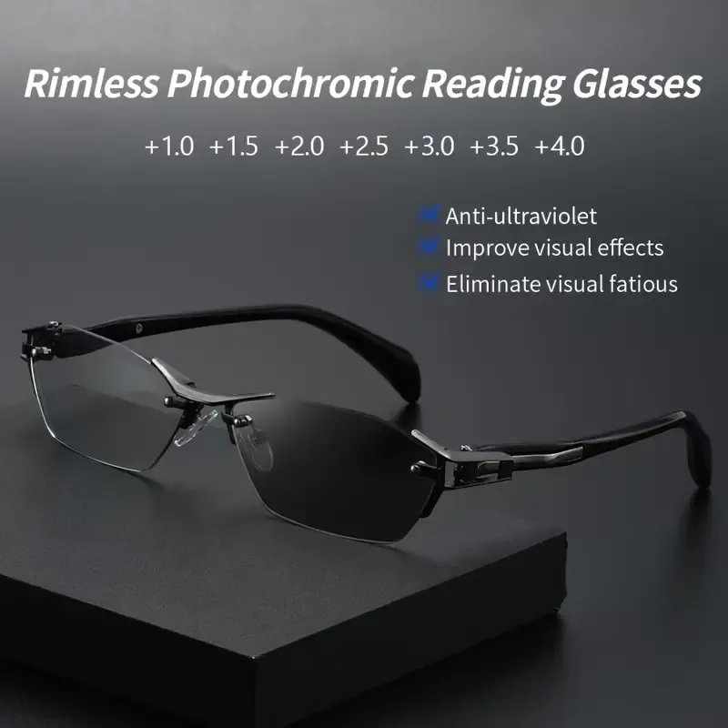 RETRO FRAMELESS METAL COLOR CHANGING READING GLASSES