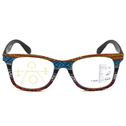 VINTAGE WOODGRAIN PROGRESSIVE MULTIFOCAL LARGE FRAME PRESBYTERIAN GLASSES