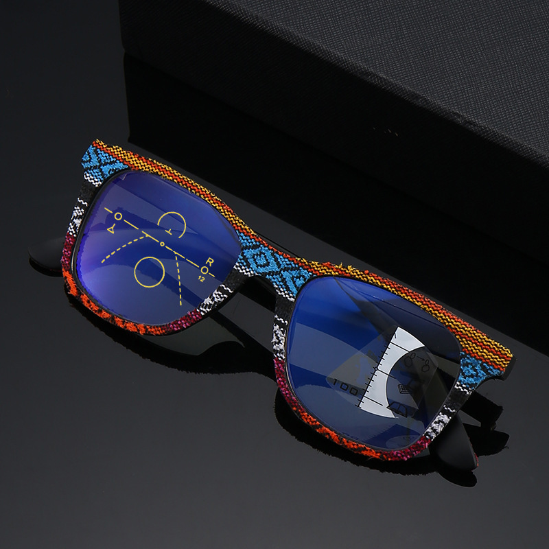 VINTAGE WOODGRAIN PROGRESSIVE MULTIFOCAL LARGE FRAME PRESBYTERIAN GLASSES