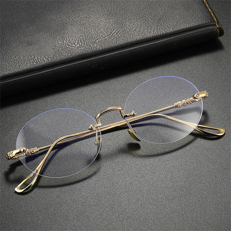 FASHIONABLE FRAMELESS METAL ROUND FRAME ANTI-BLUE LIGHT READING GLASSES
