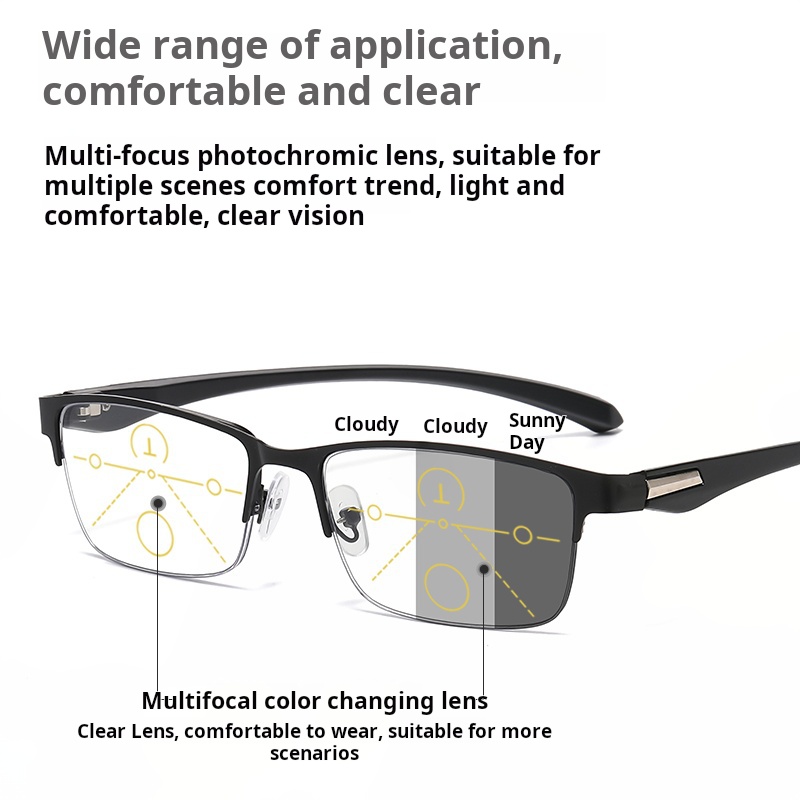 BUSINESS CLASSIC HALF-FRAME SMART COLOR-CHANGING MULTIFOCAL READING GLASSES